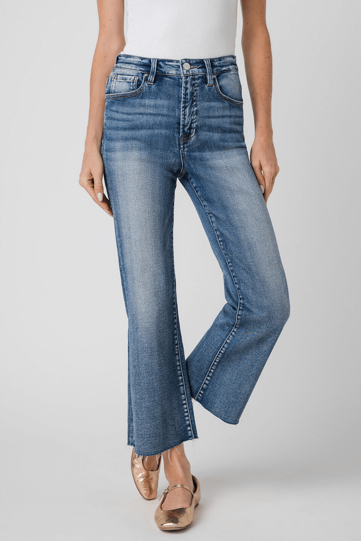 Frayed-hem High-rise Flared Denim Jeans