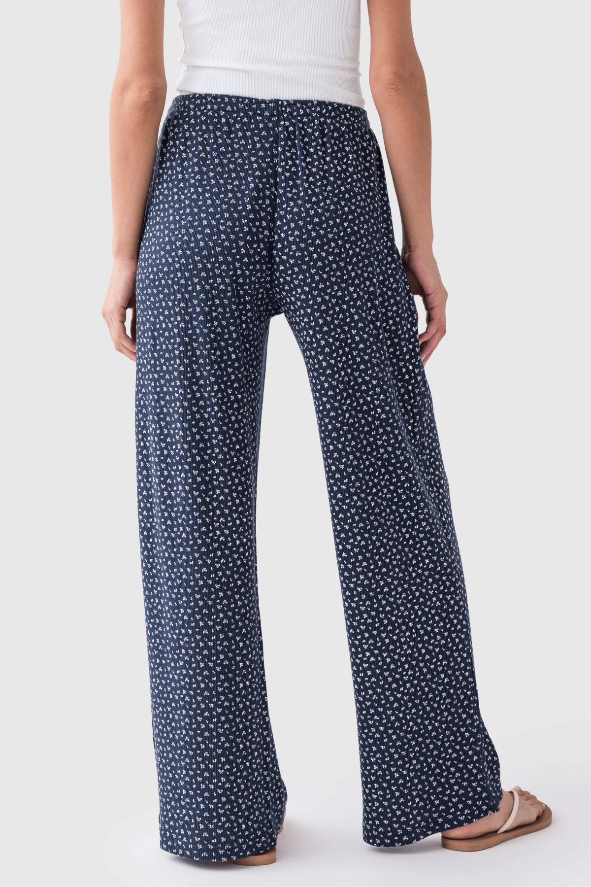 Button-front Floral-pattern Wide-leg Knit Pants