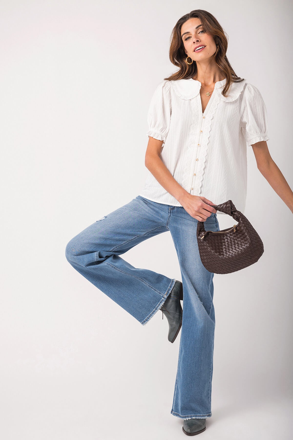 Scalloped-trim Peter Pan Collar Cotton Blouse