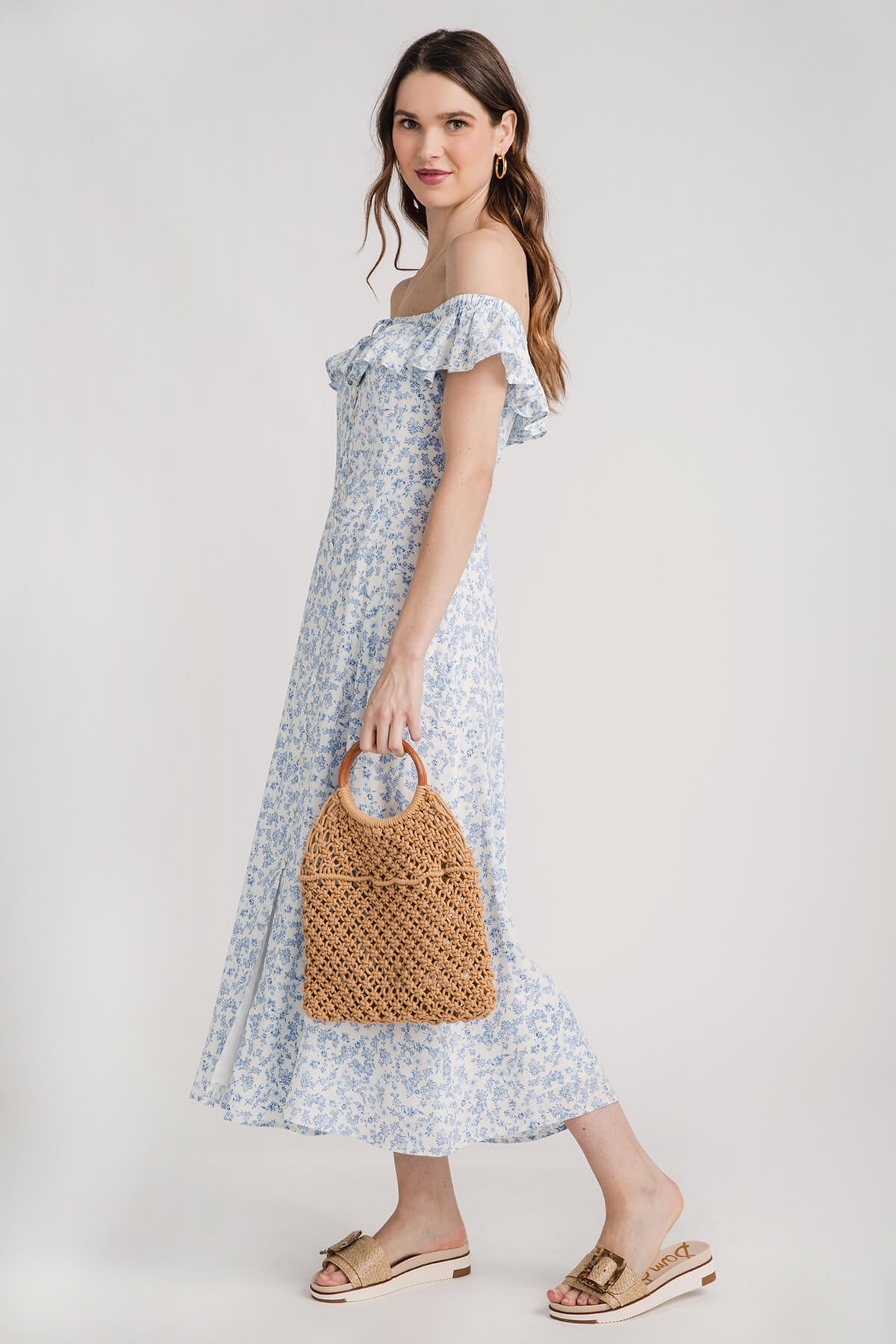 Floral-print Off-the-shoulder Midi Dress