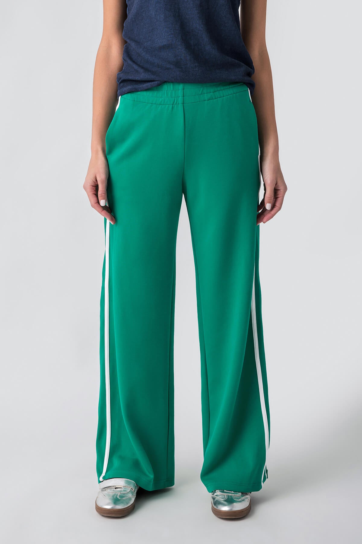 Striped-pattern High-rise Wide-leg Knit Pants