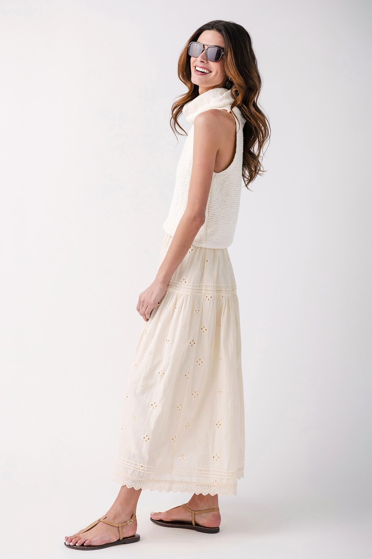 Scalloped-lace Eyelet Tiered Maxi Skirt