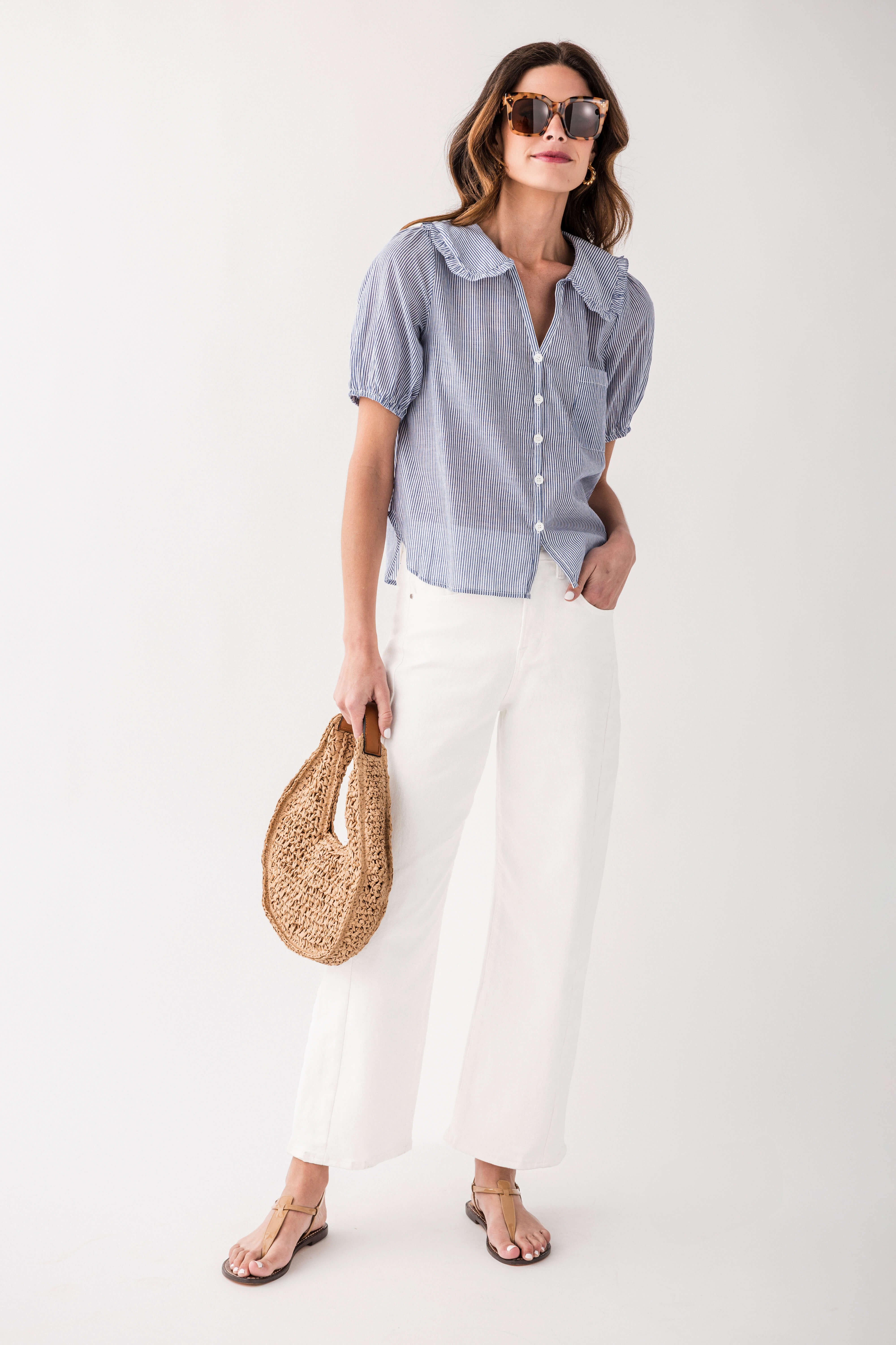 Ruffled Peter Pan Collar Short-sleeve Blouse