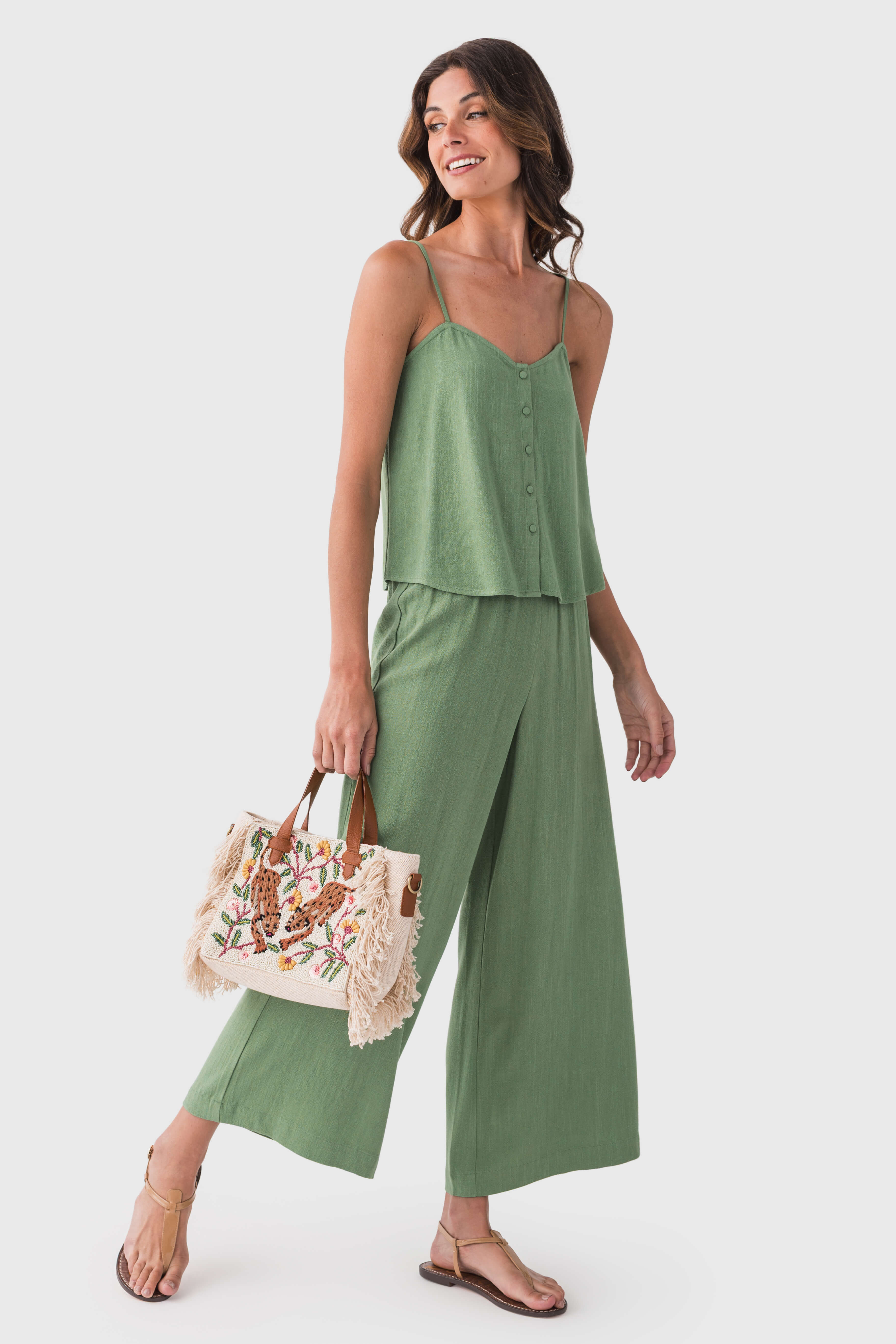 V-neck Button-front Two-piece Loungewear Set