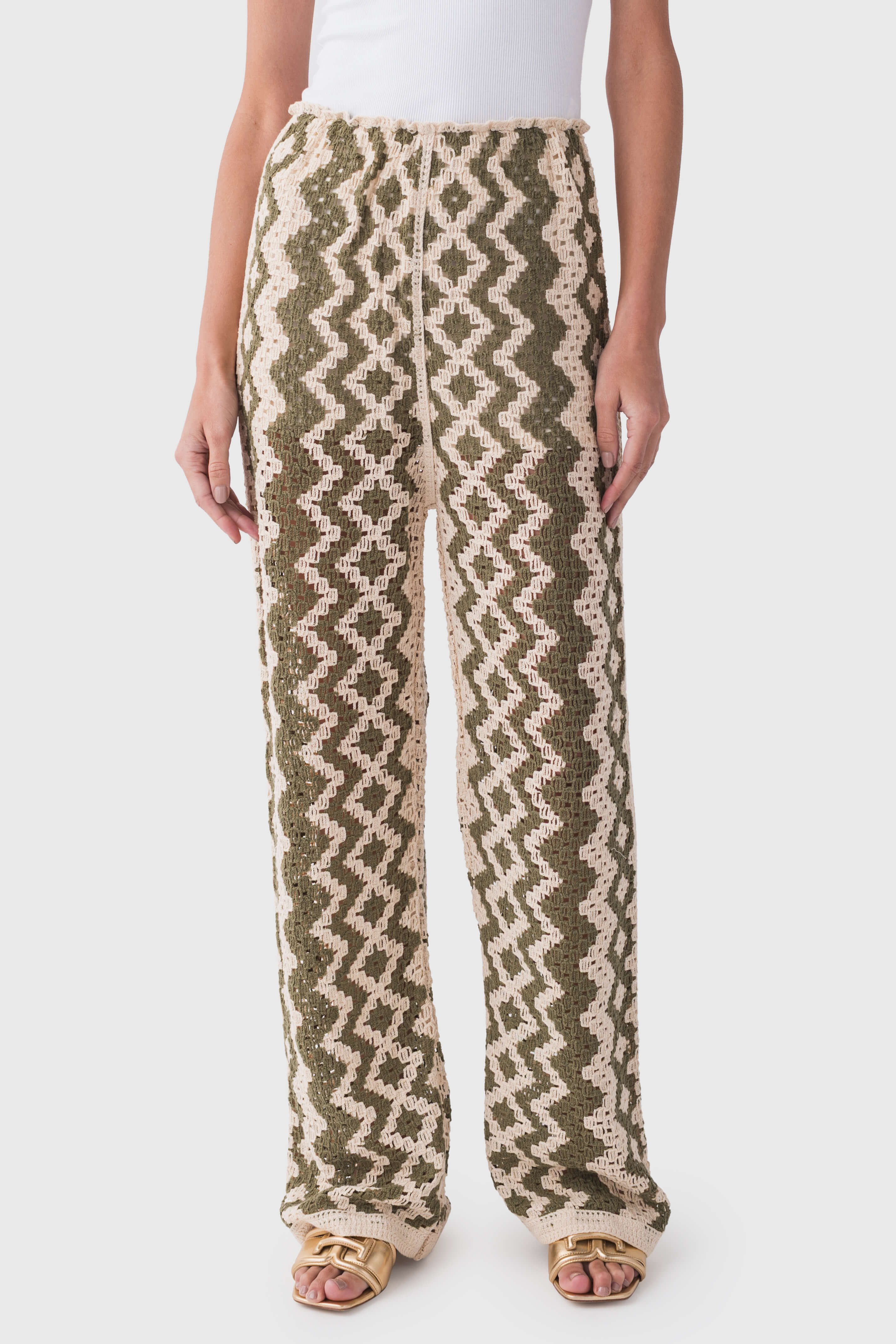 Geometric-pattern Crochet Wide-leg Pants