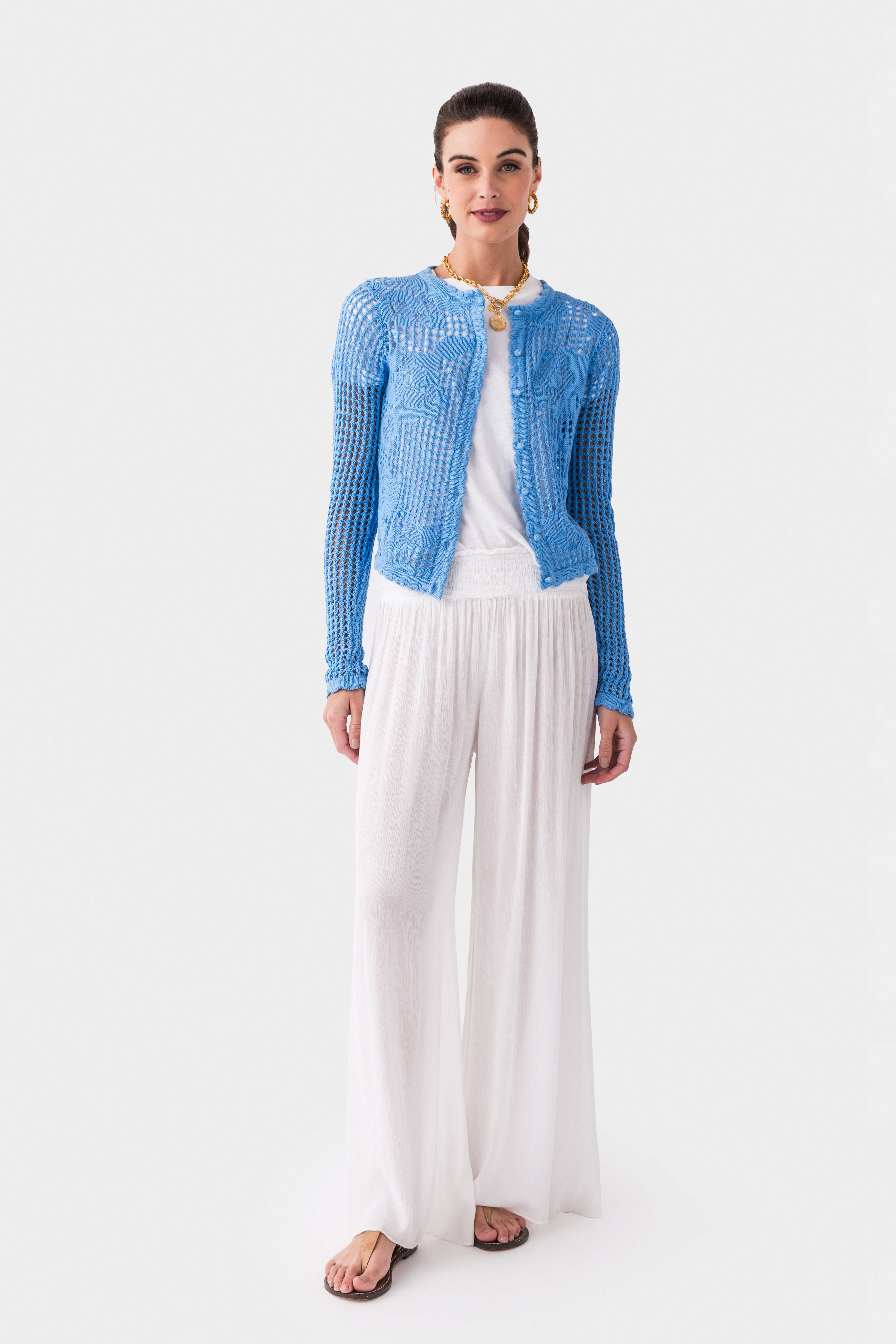 Smocked-waist Wide-leg Flared Pants