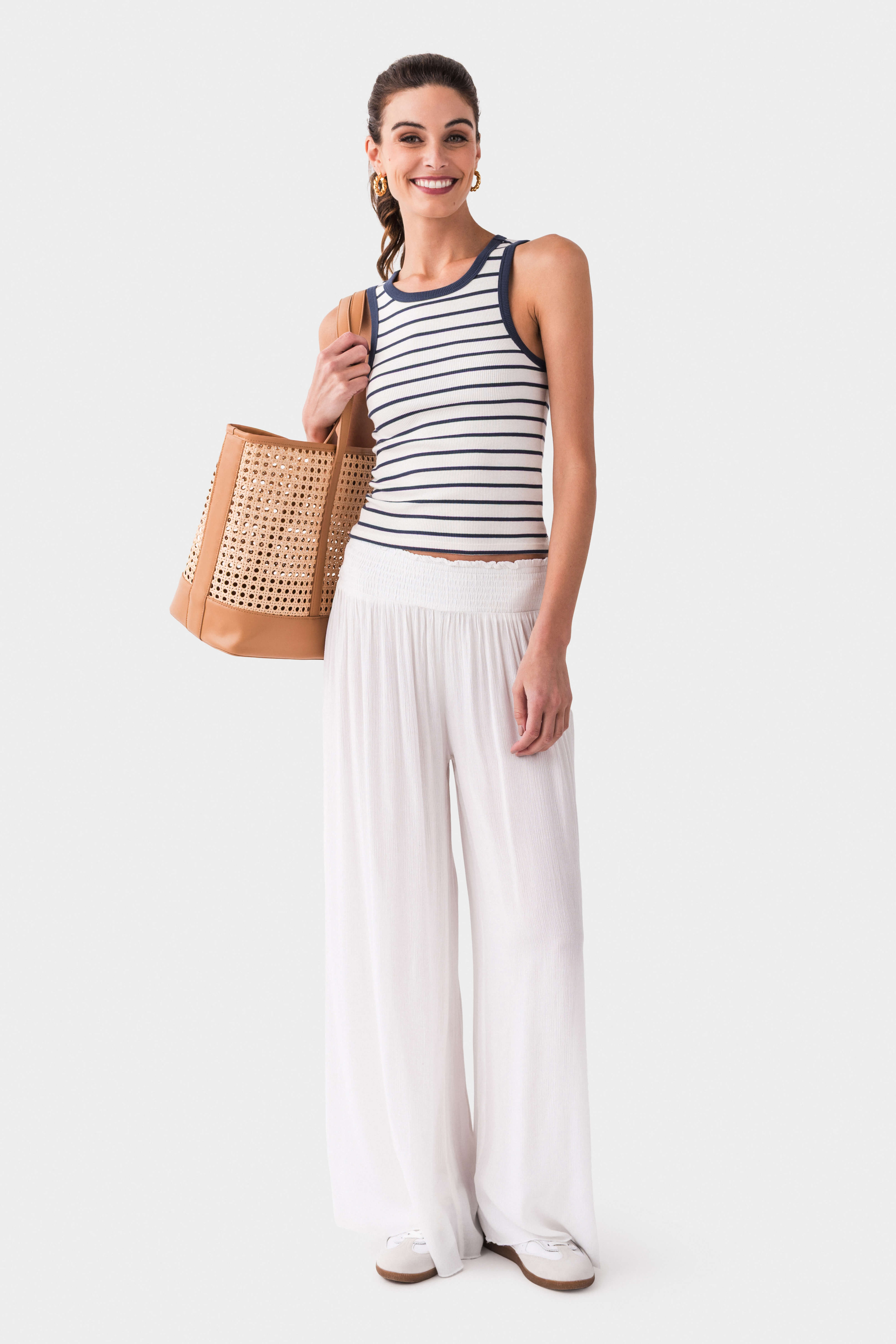 Ribbed Cropped Racerback Striped Tank Top