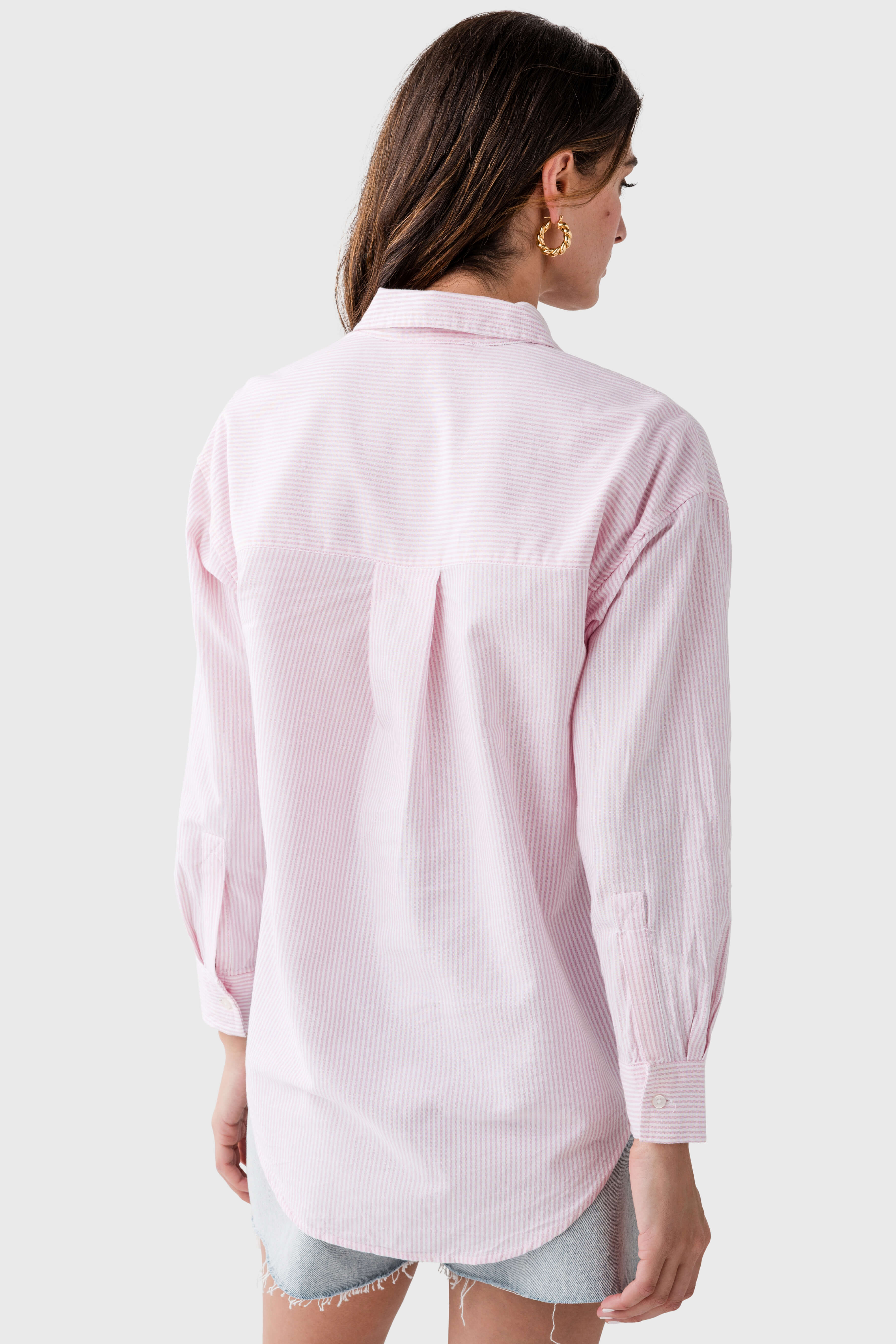 Back-pleated Striped Button Down Shirt