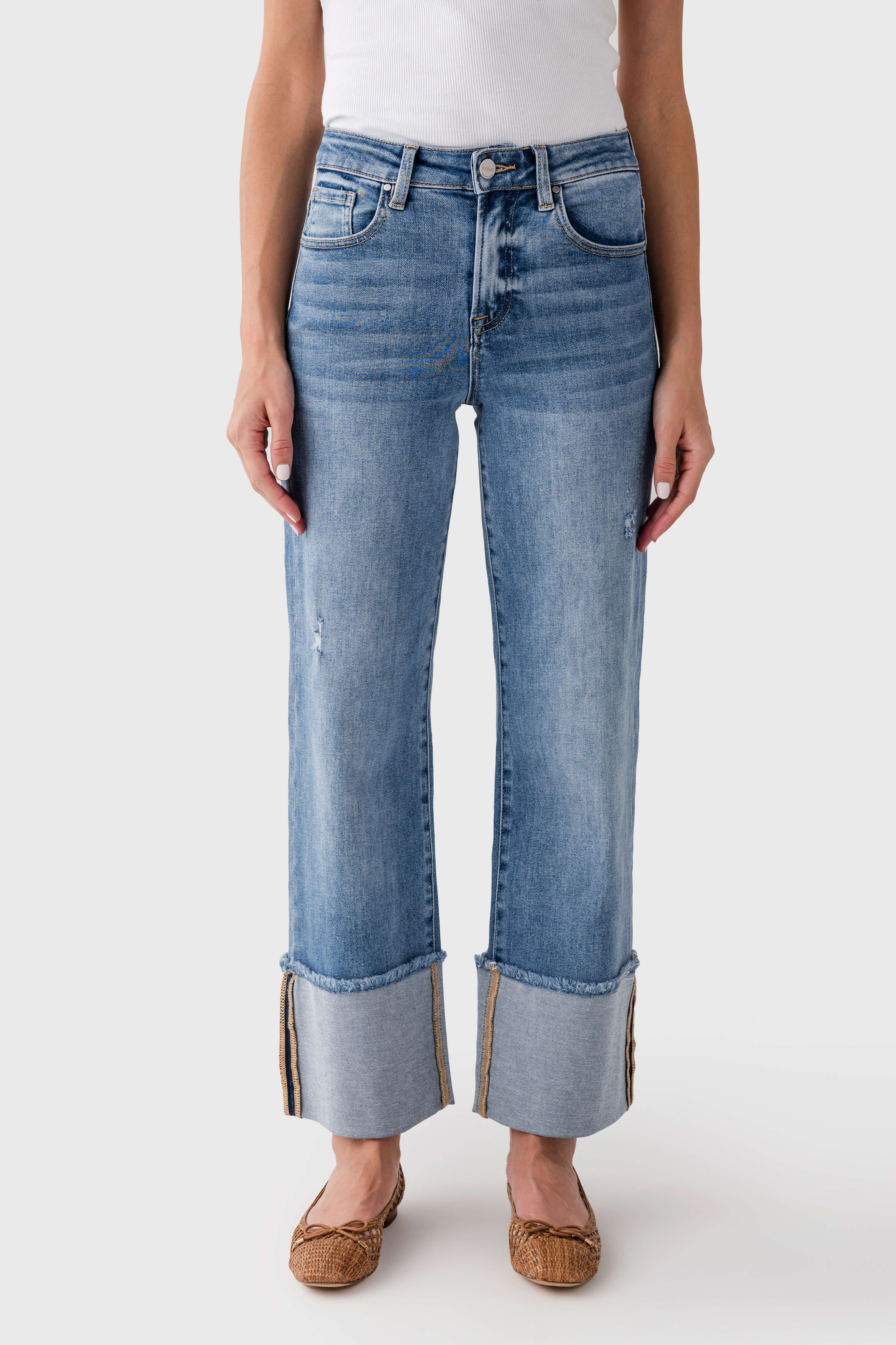 Distressed Cuffed High-rise Cropped Denim Jeans