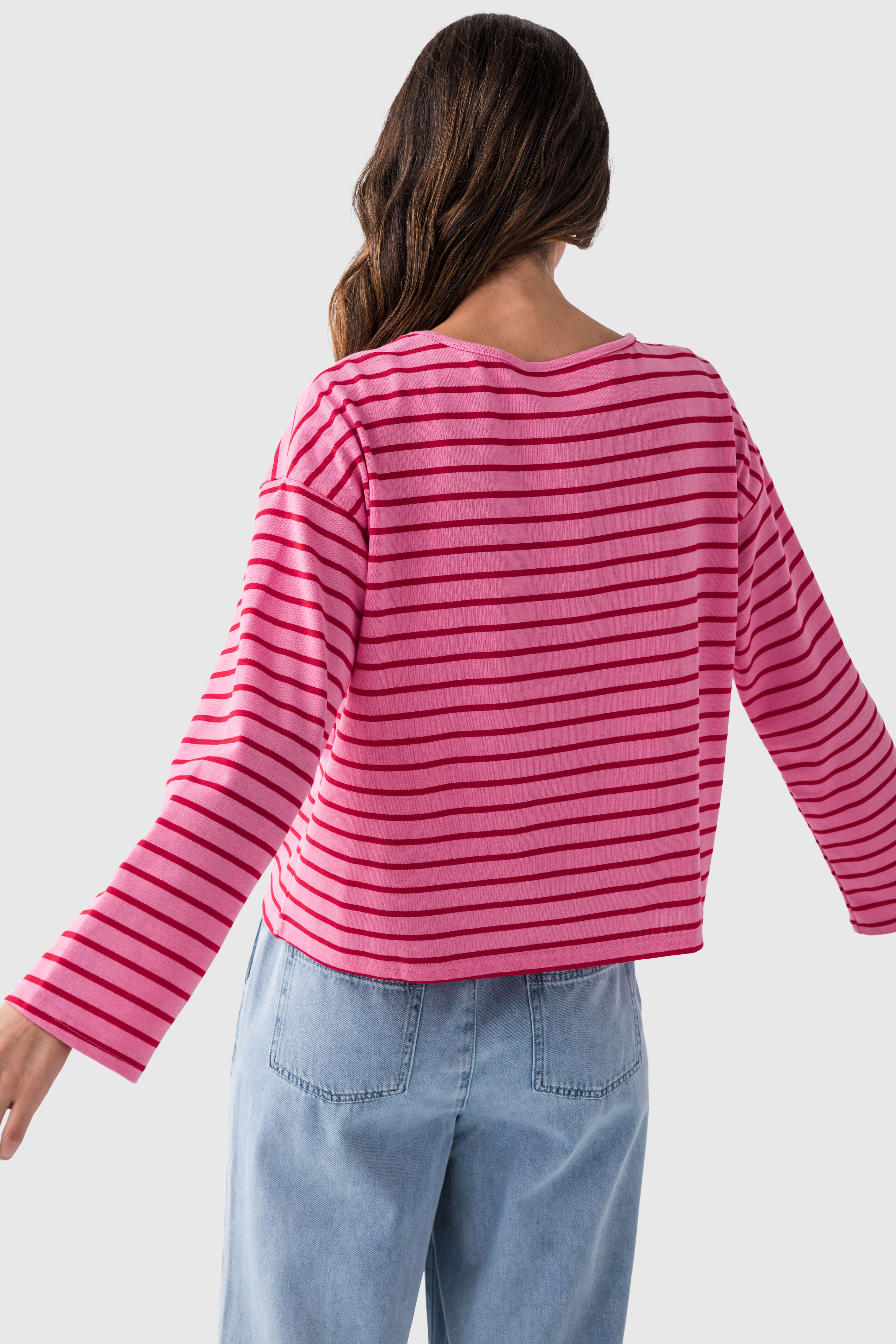 Boat-neck Striped-pattern Cropped Top