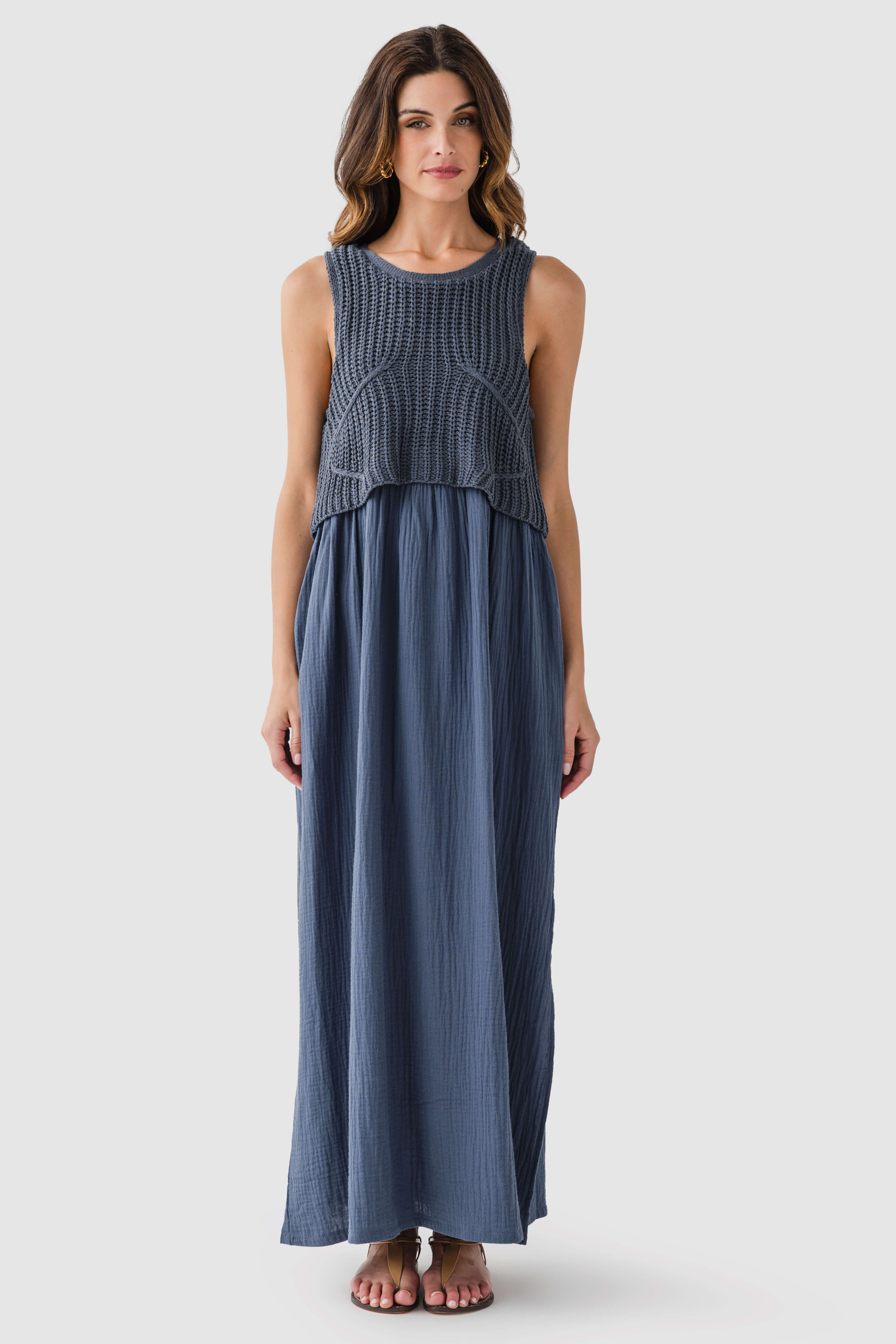 Textured Knit Top A-line Maxi Dress