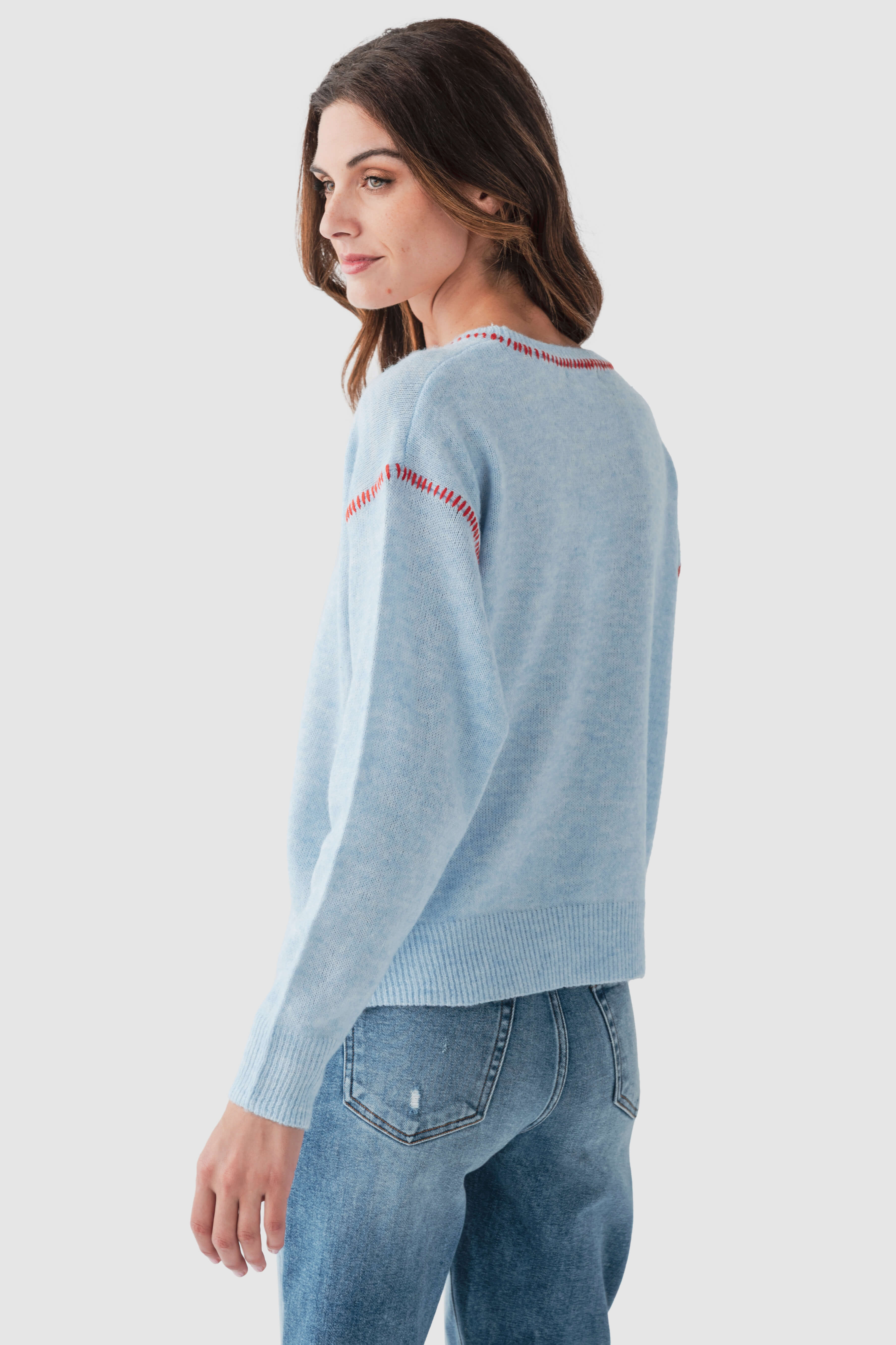 Contrast-stitch Crew-neck Knit Sweater