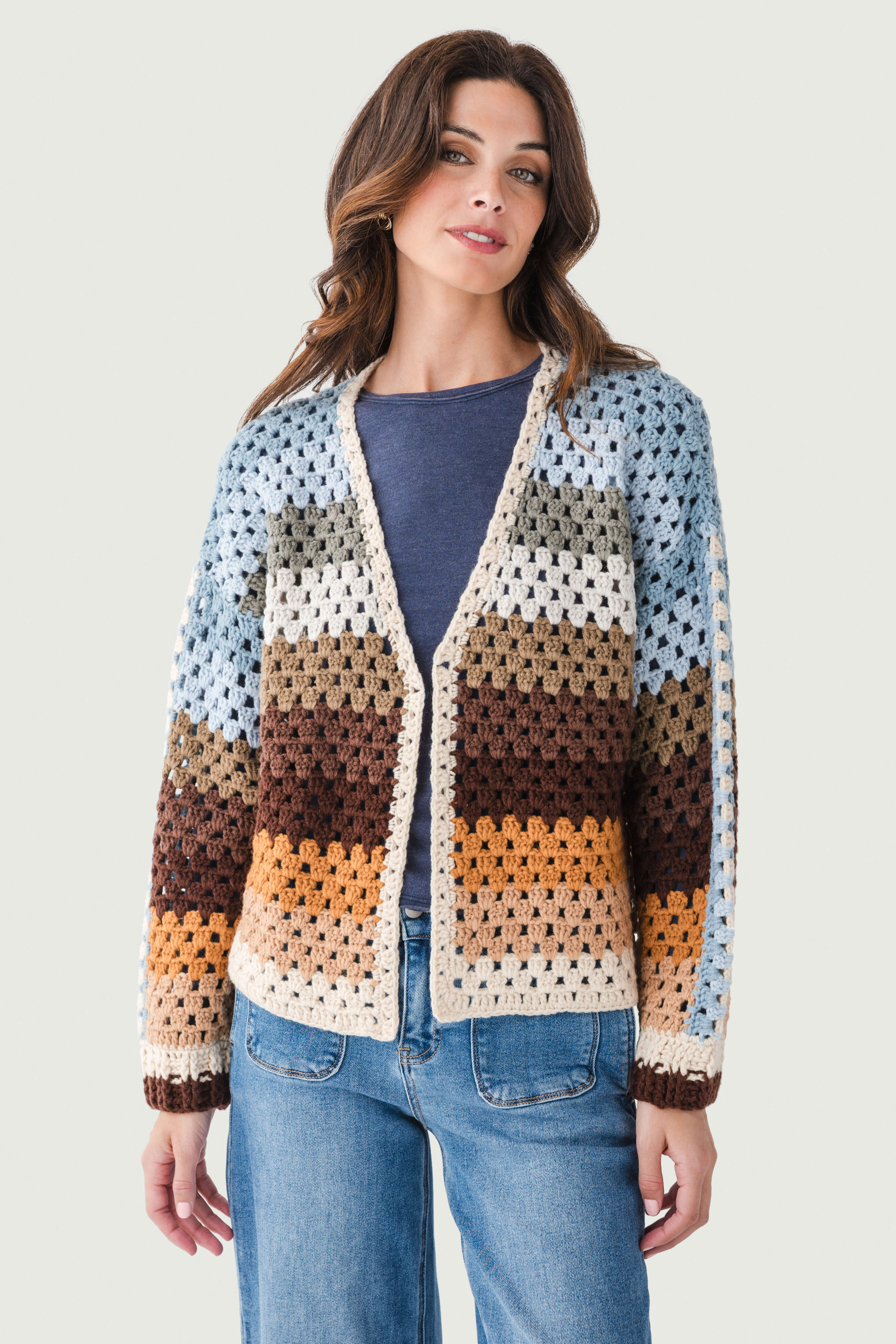 Vintage Color-blocked Crochet Cardigan