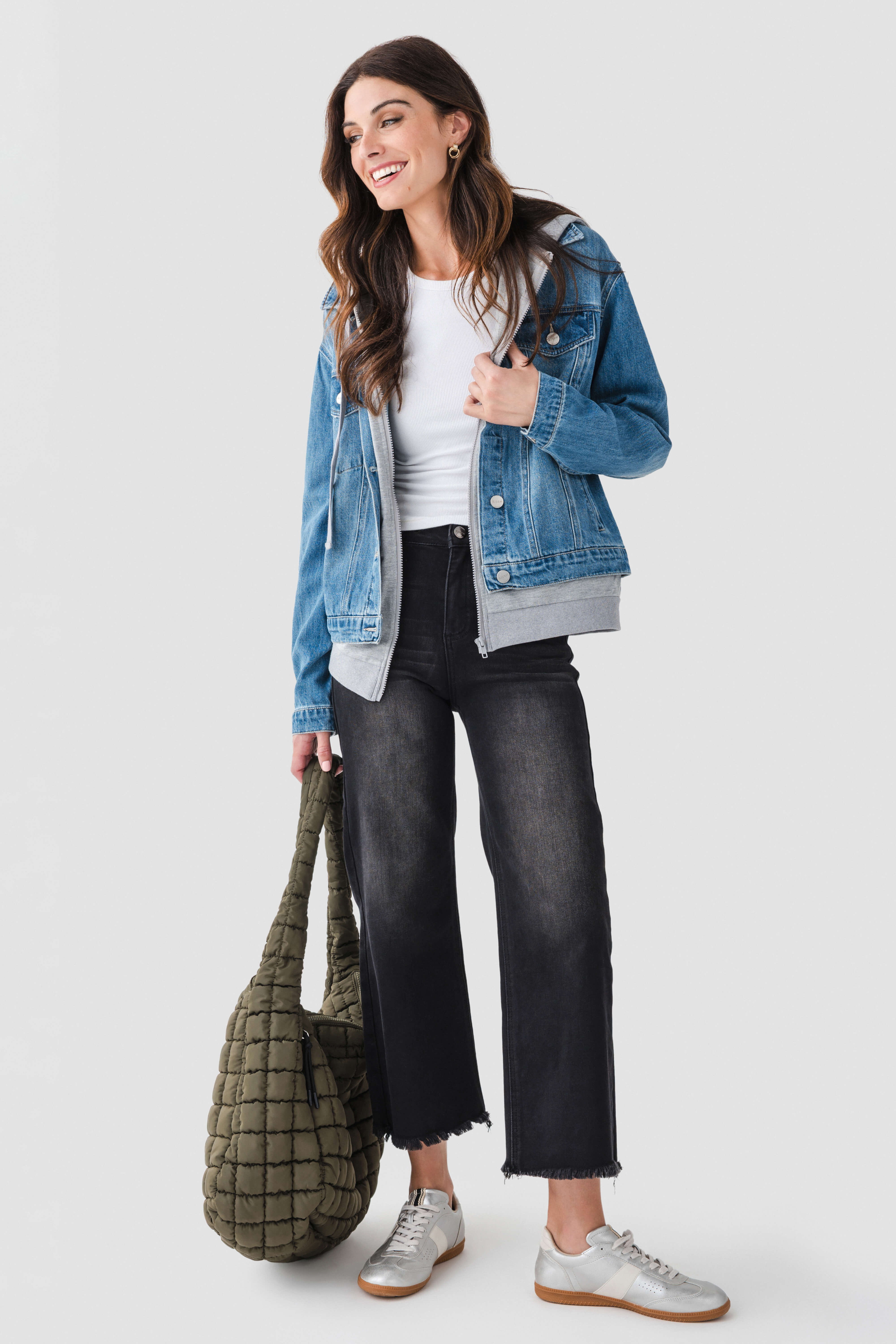 Hooded Hybrid Denim Sweatshirt Jacket