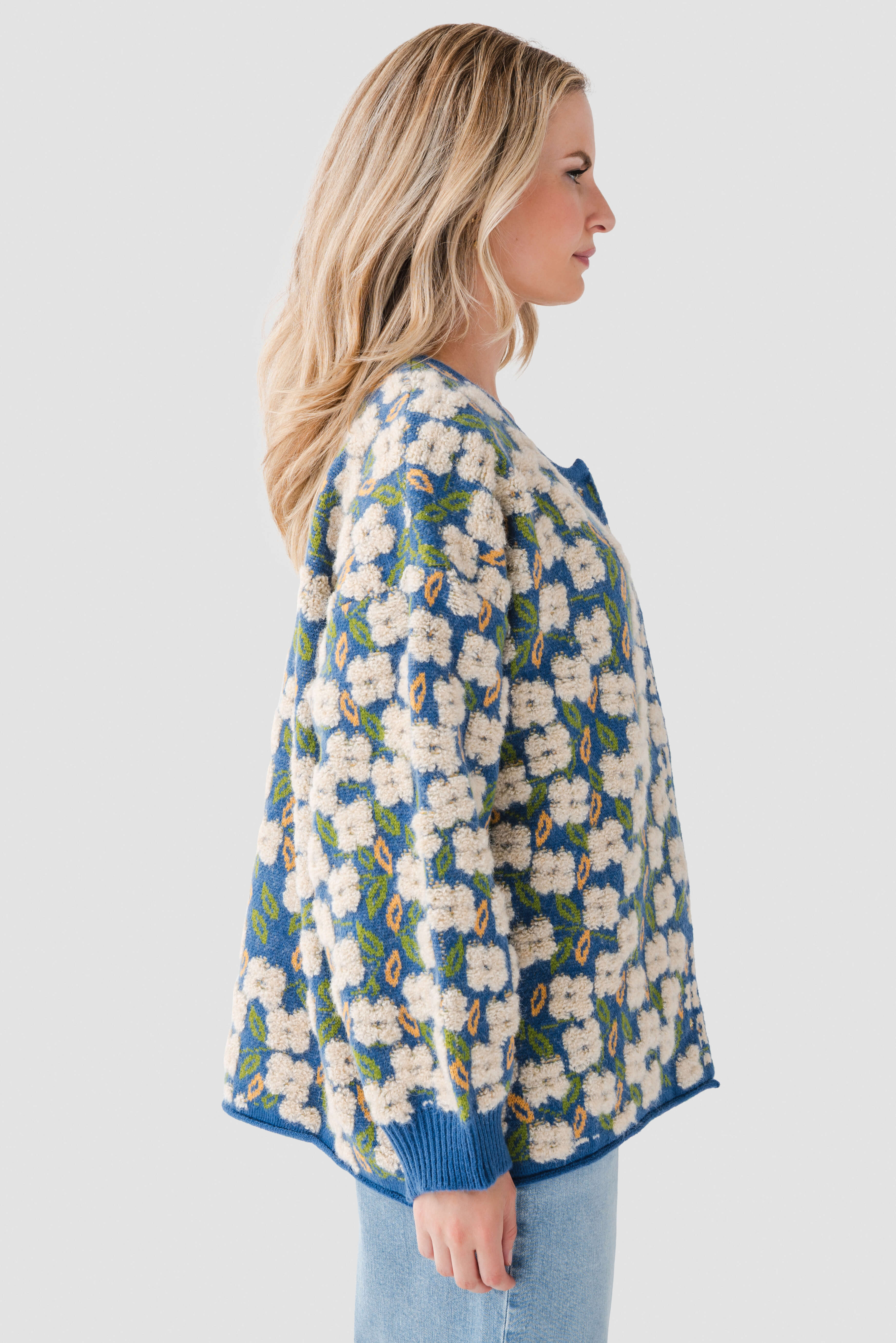 Textured Floral Oversized Knit Cardigan