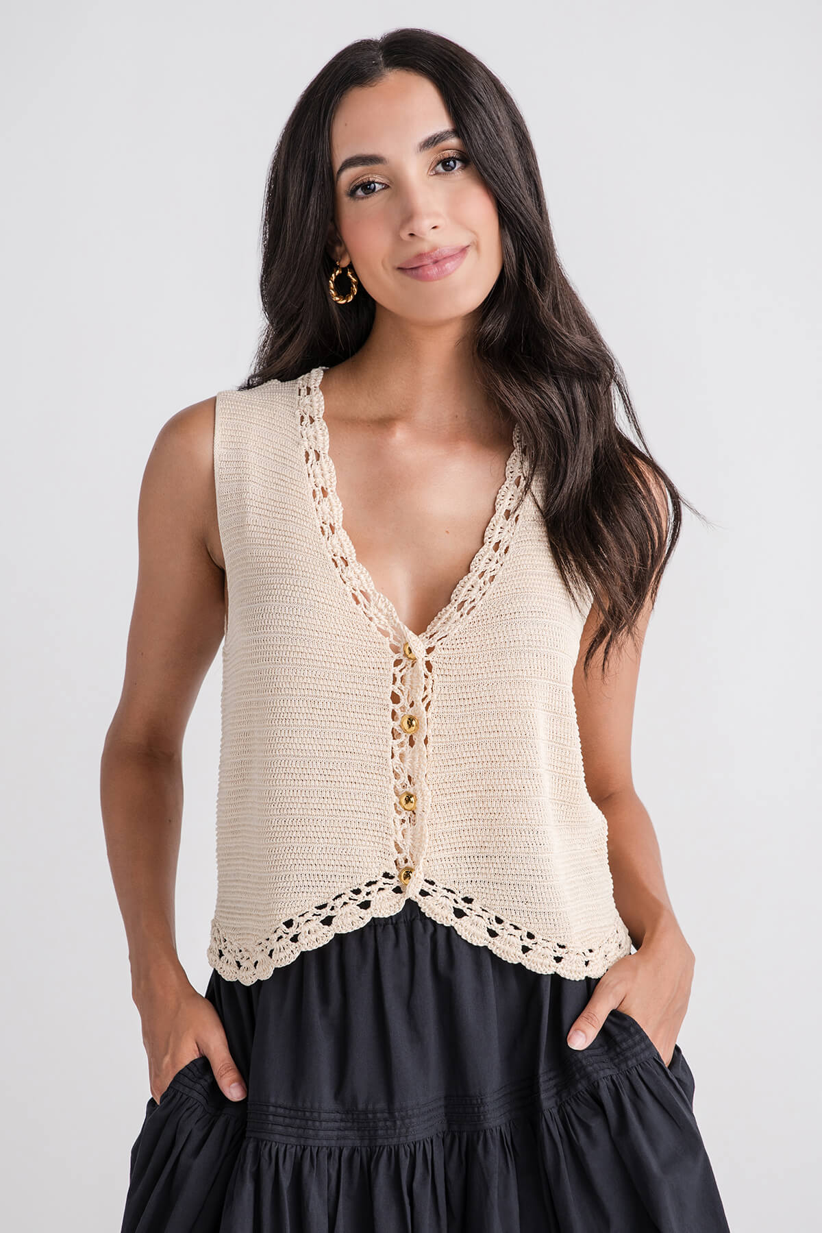 Scalloped-lace Trim V-neck Cropped Sweater Vest