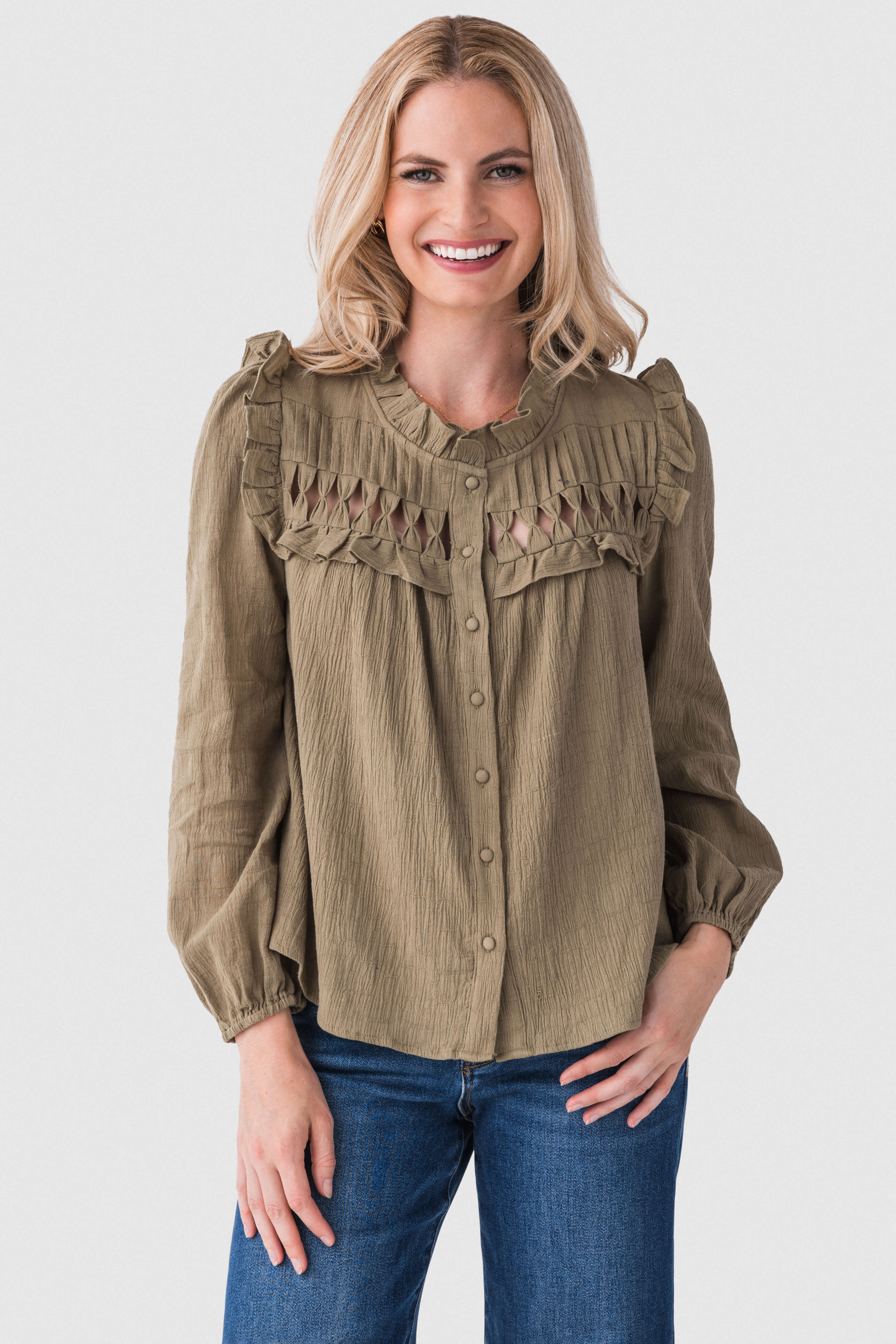 Bohemian Cut-out Ruffled Blouse