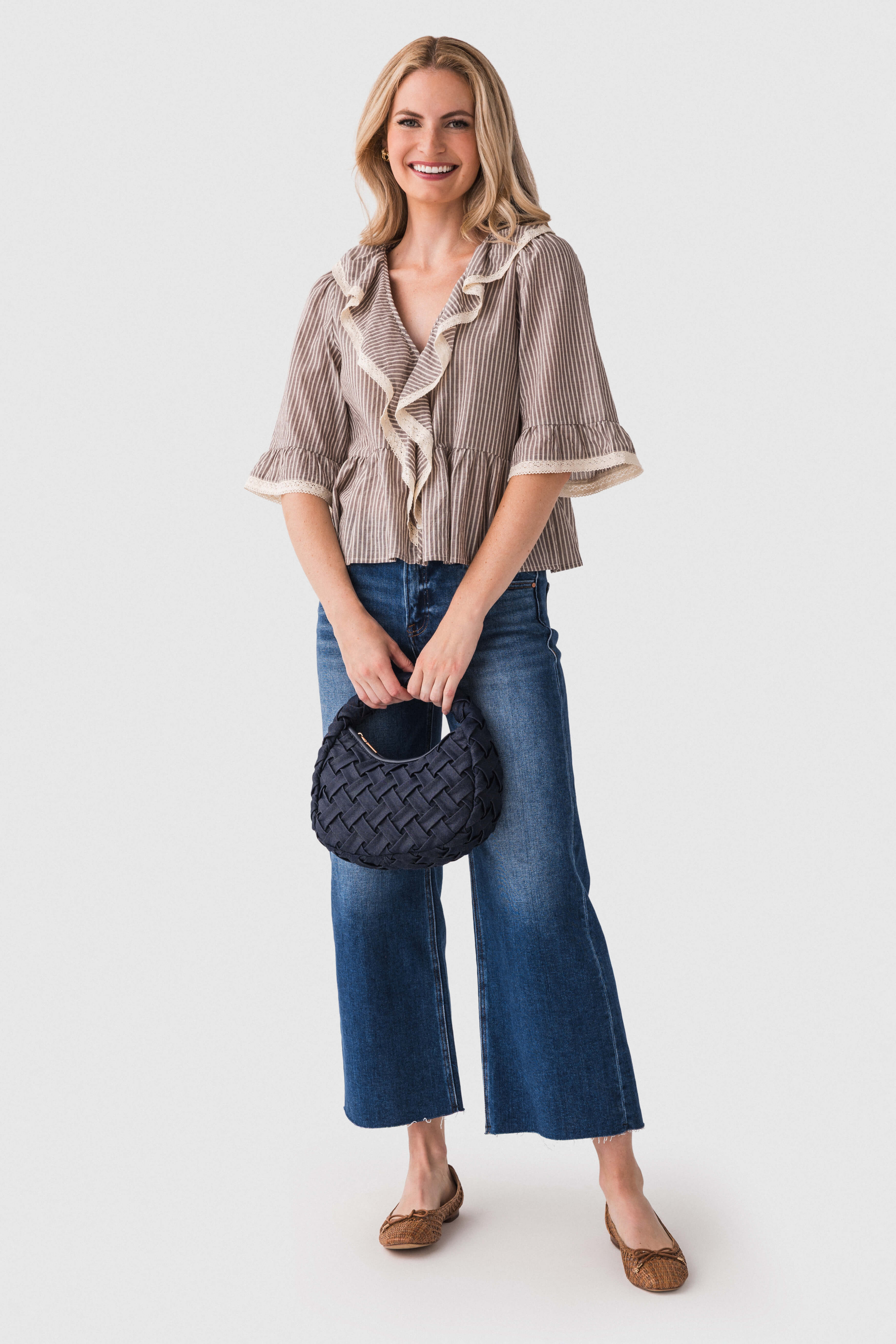 Peplum Ruffled Lace-trimmed Cropped Blouse