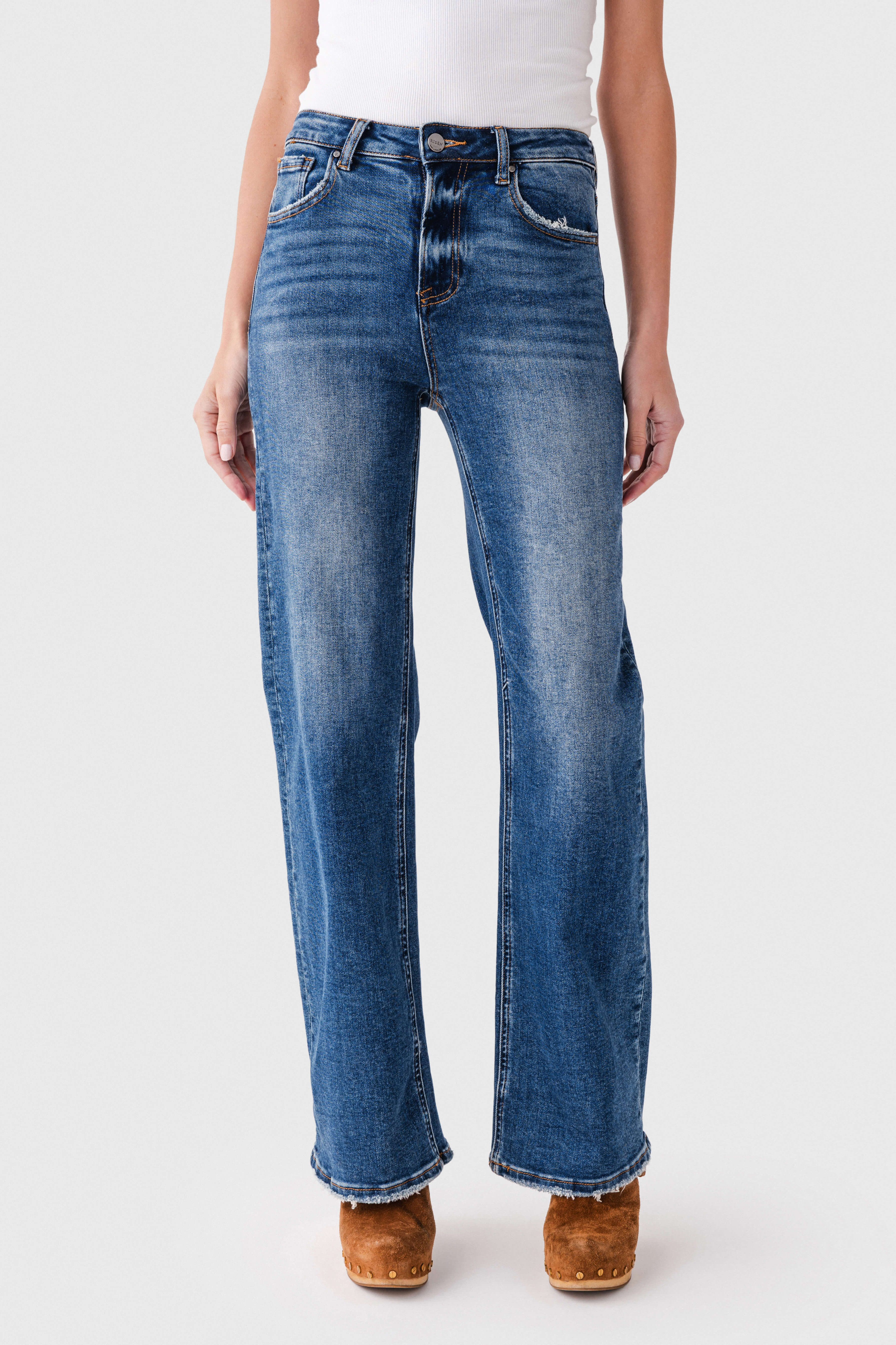 Frayed-detail High-rise Wide-leg Denim Jeans