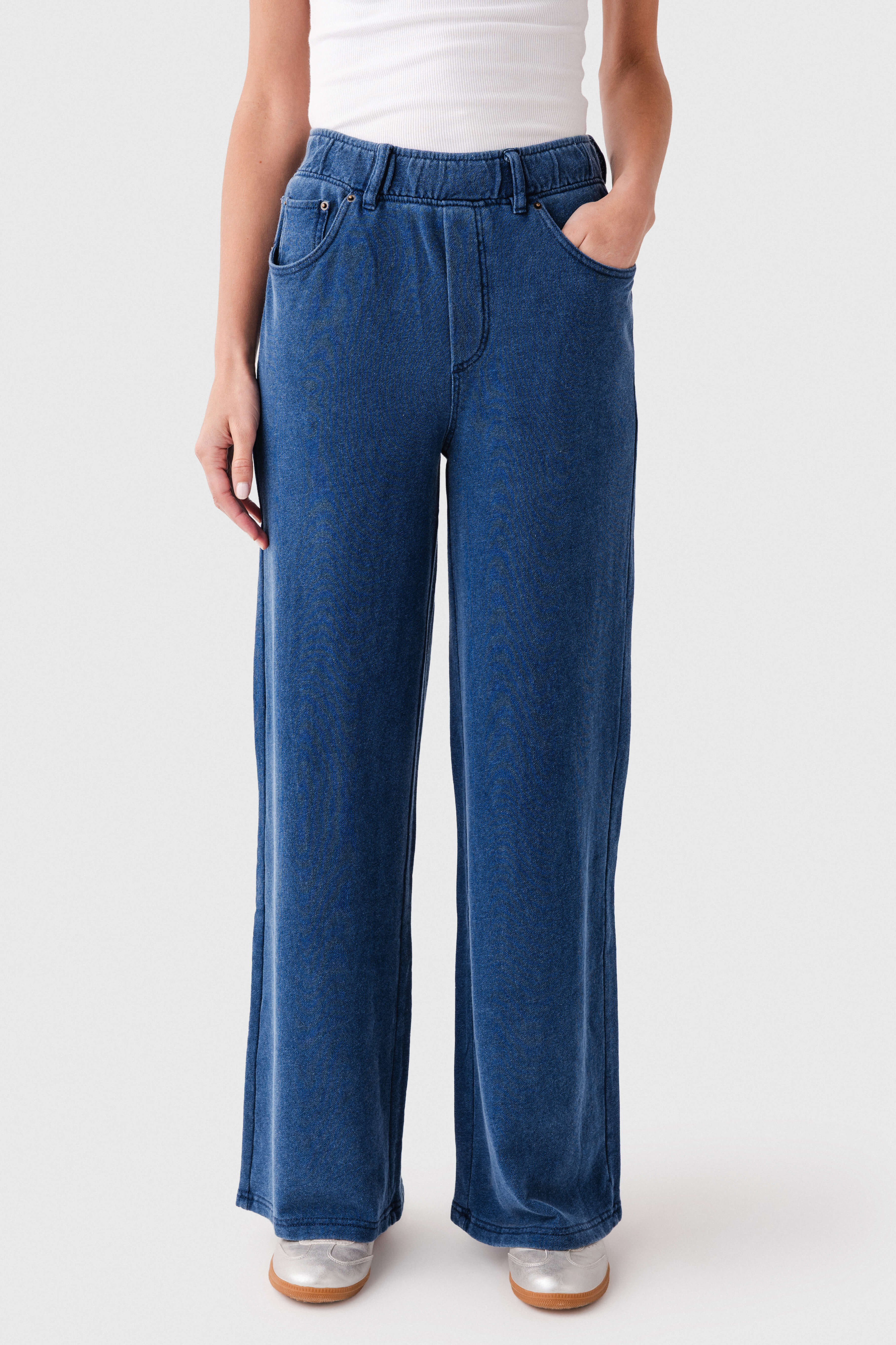 Elastic-waist Wide-leg Denim Pant