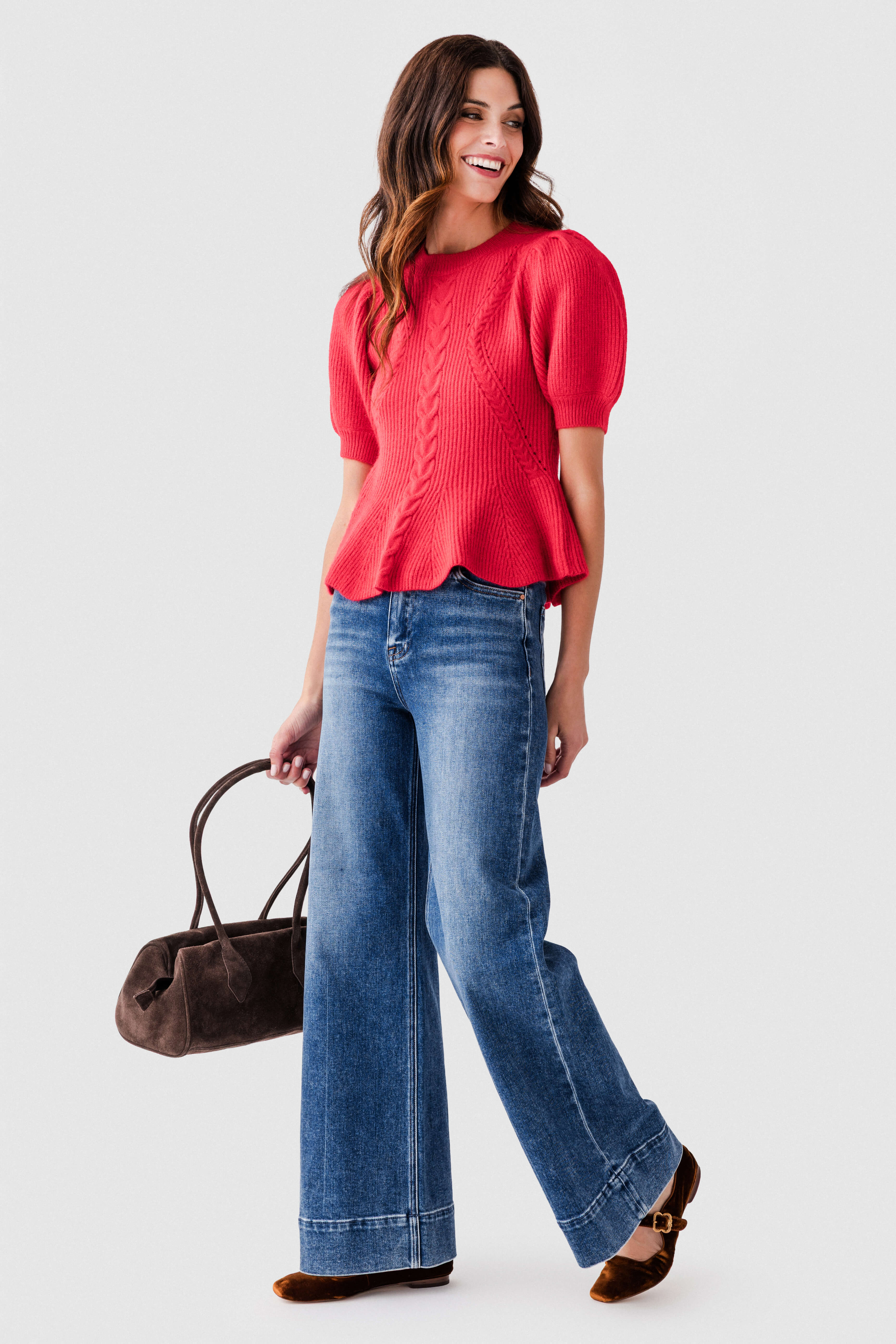 Cable-knit Peplum Knit Top