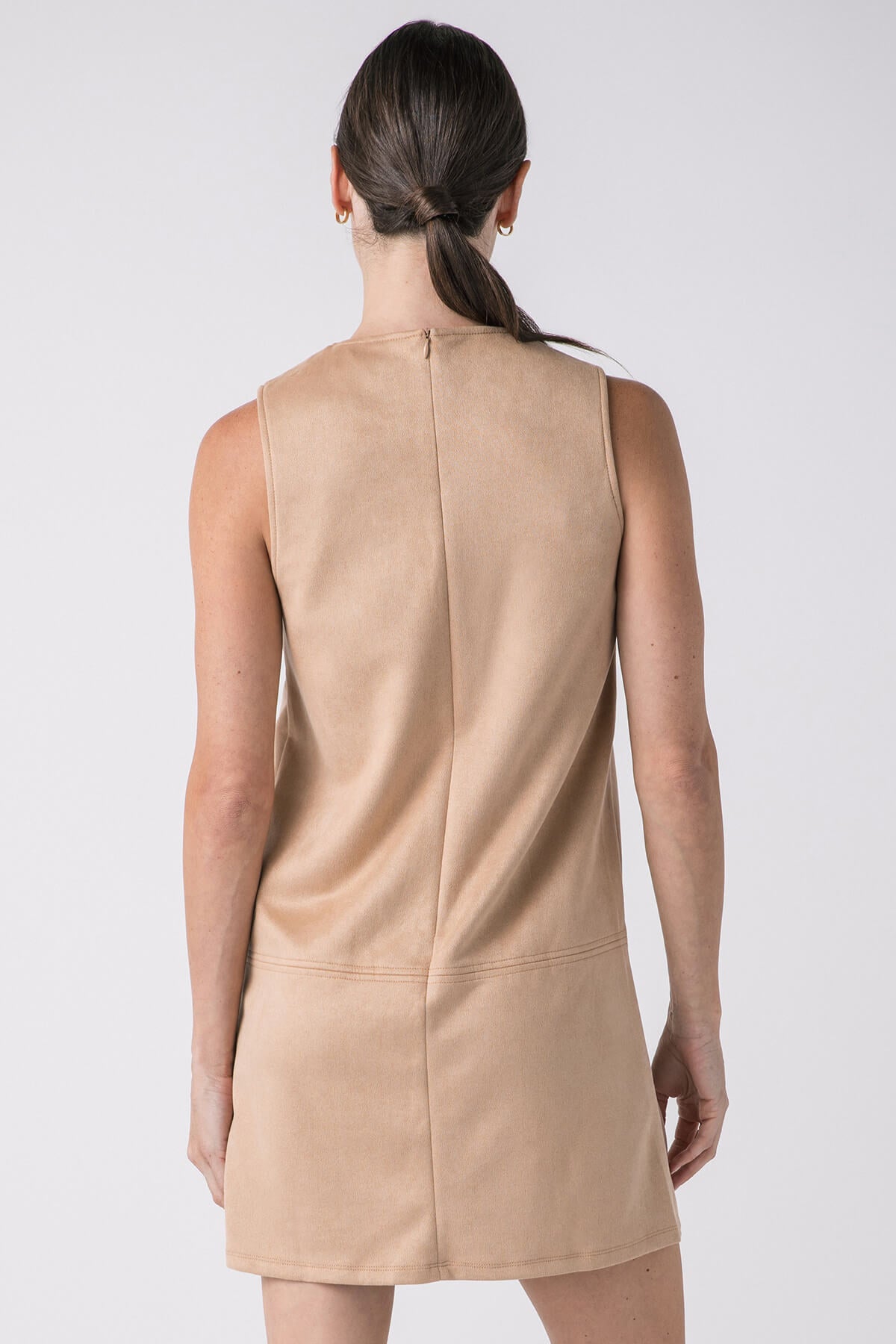 Vertical-seamed Shift-style Faux Suede Mini Dress