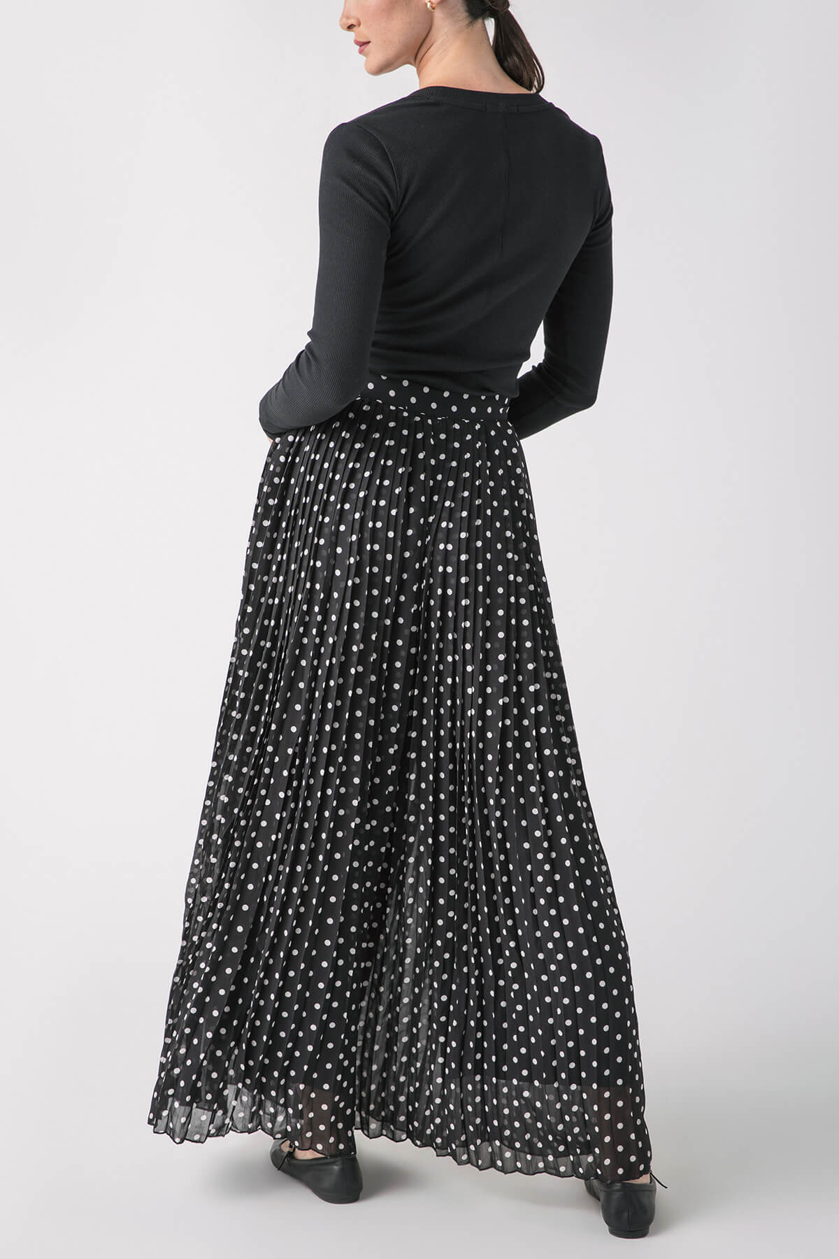 Polka-dot Pleated Maxi Skirt