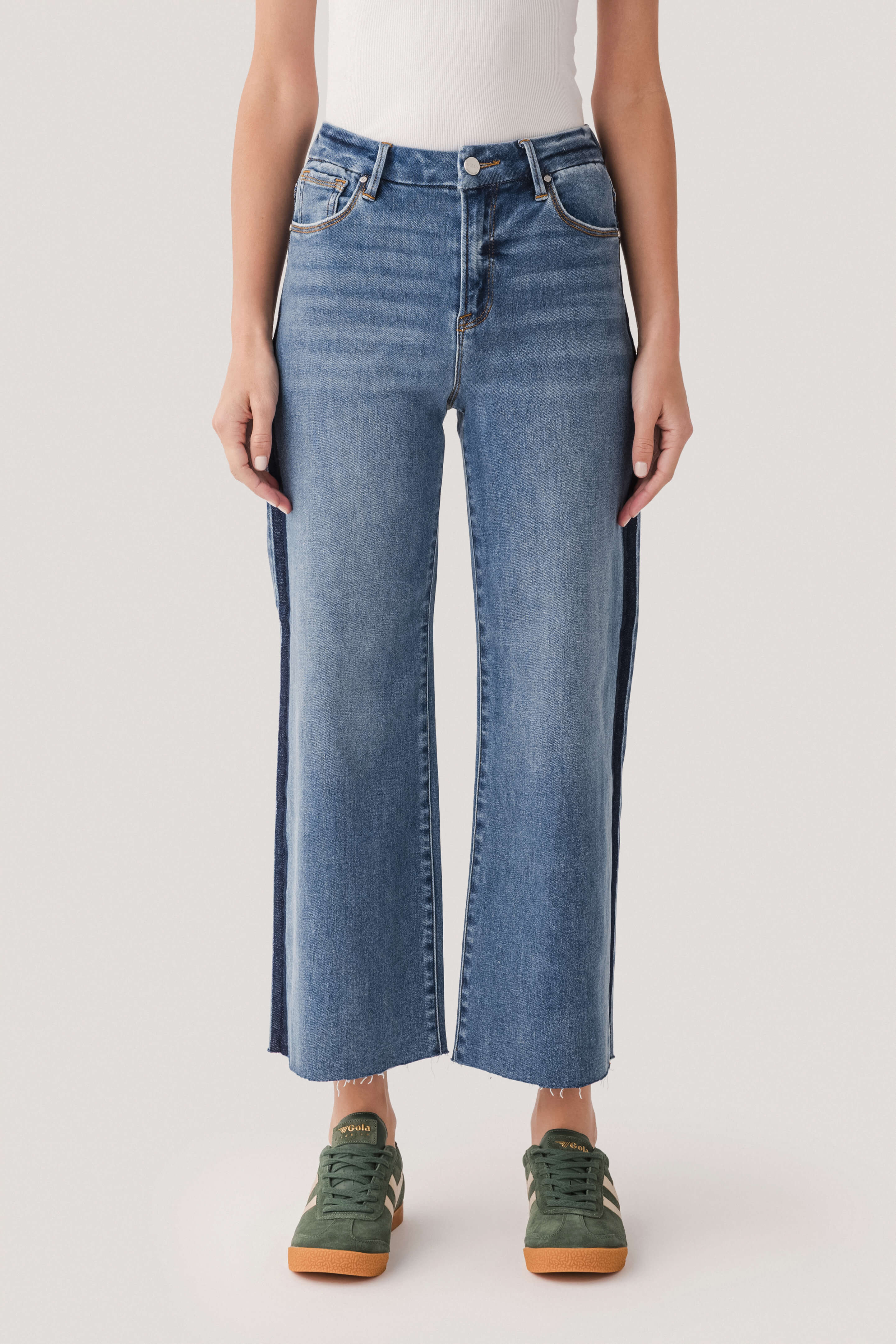 Striped High-rise Cropped Wide-leg Denim Jeans