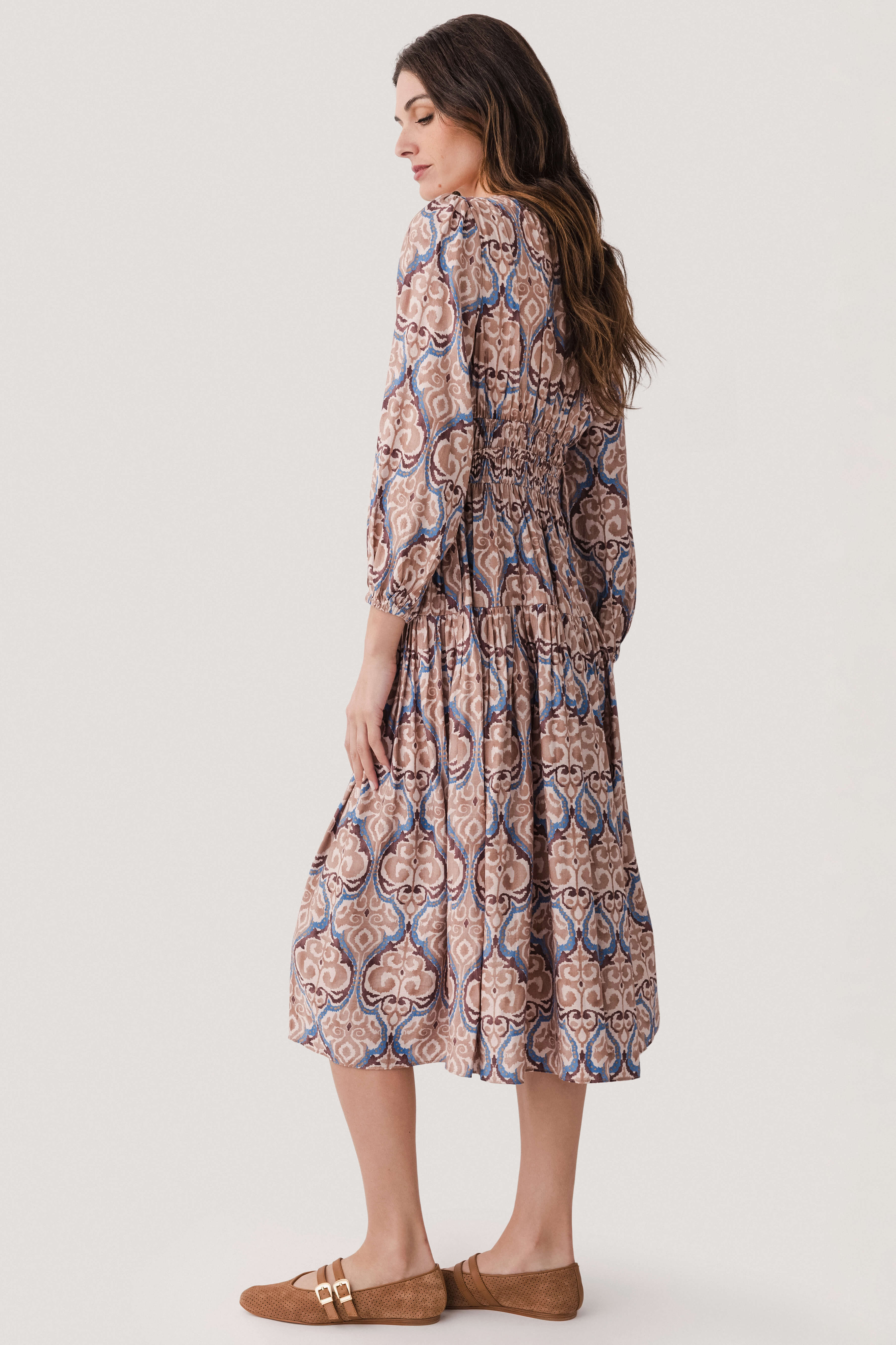 Bohemian V-neck Tiered Smocked Midi Dress