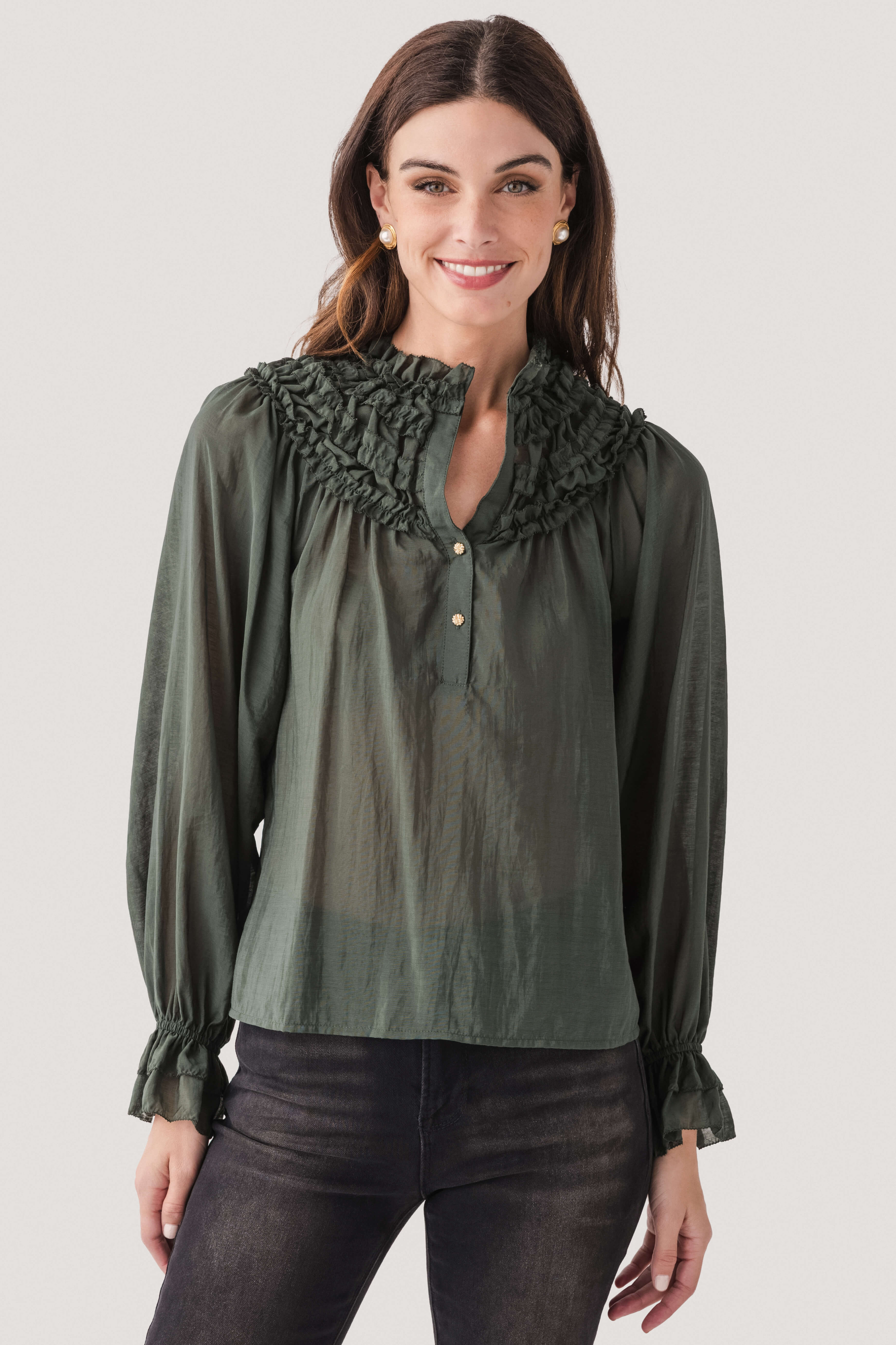 Ruffled V-neck Women's Blouse
