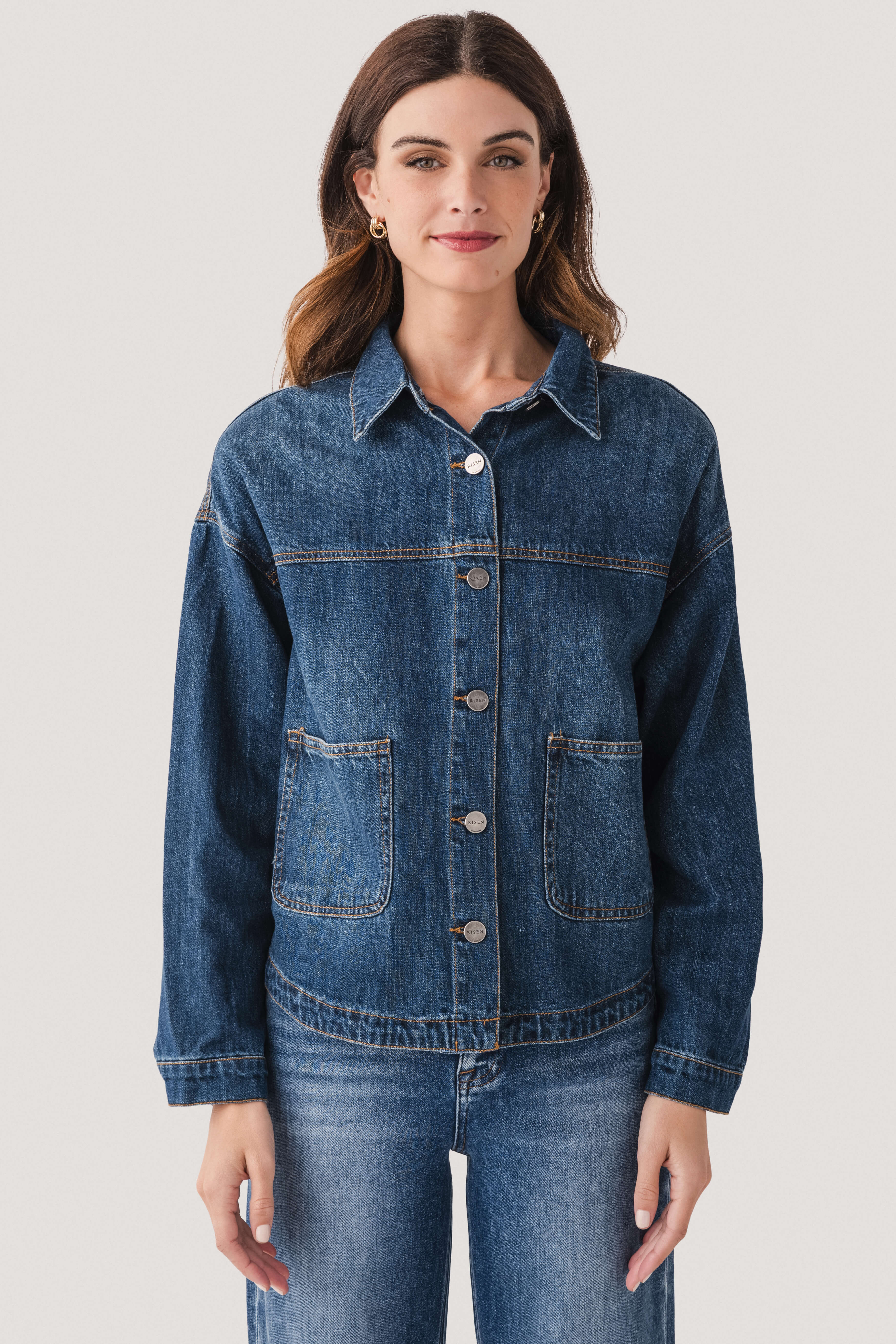 Contrast-stitch Oversized Denim Barn Jacket