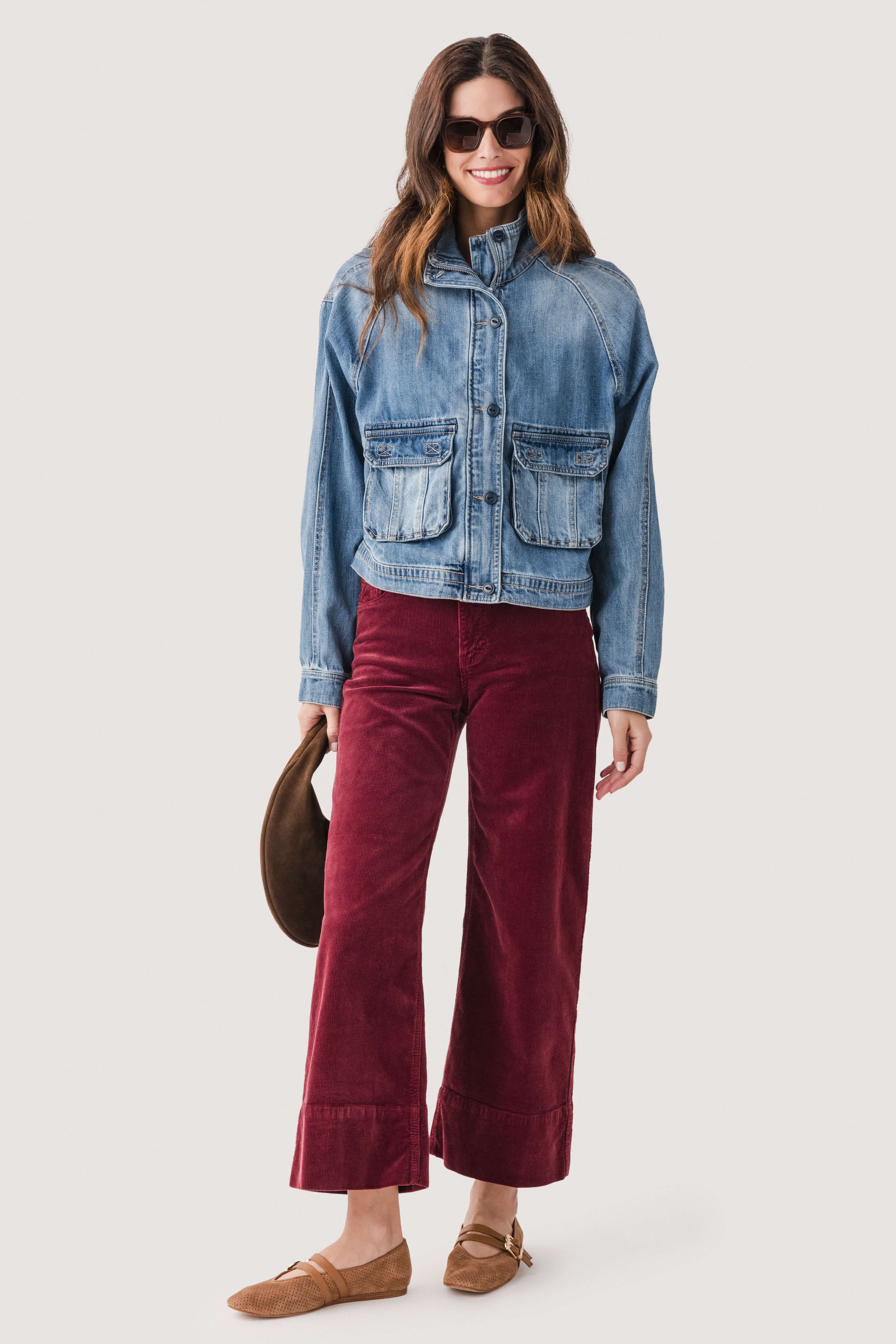 Cropped Raglan-sleeve Denim Jacket