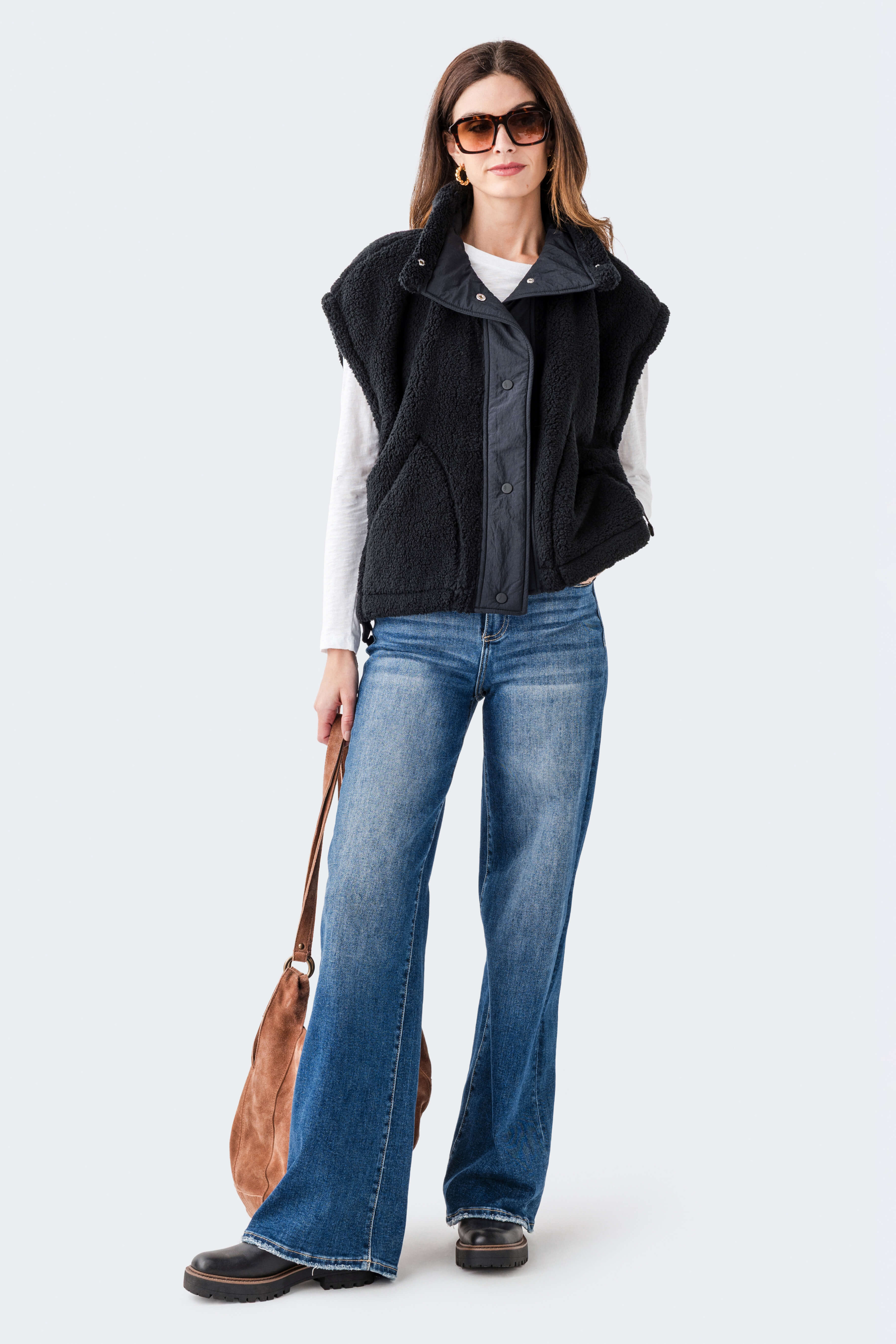 High-collar Textured Fleece Vest