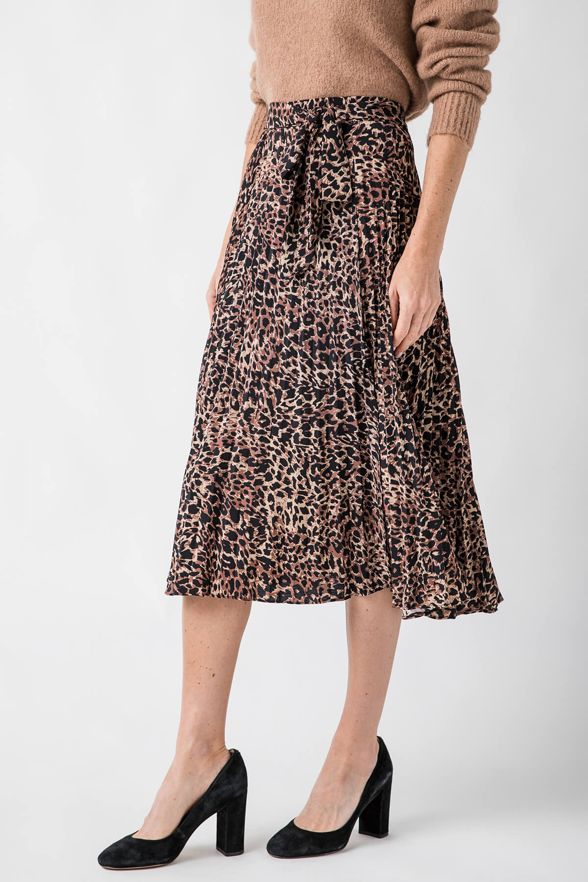 Leopard-print Wrap-style A-line Midi Skirt