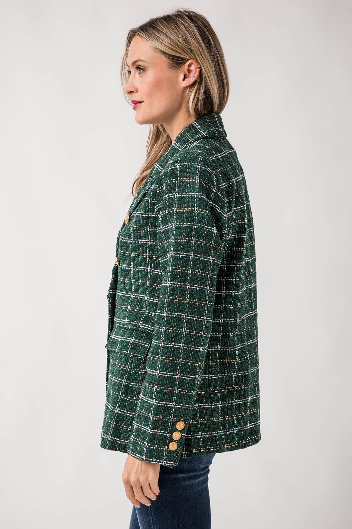 Plaid-checkered Double-breasted Blazer