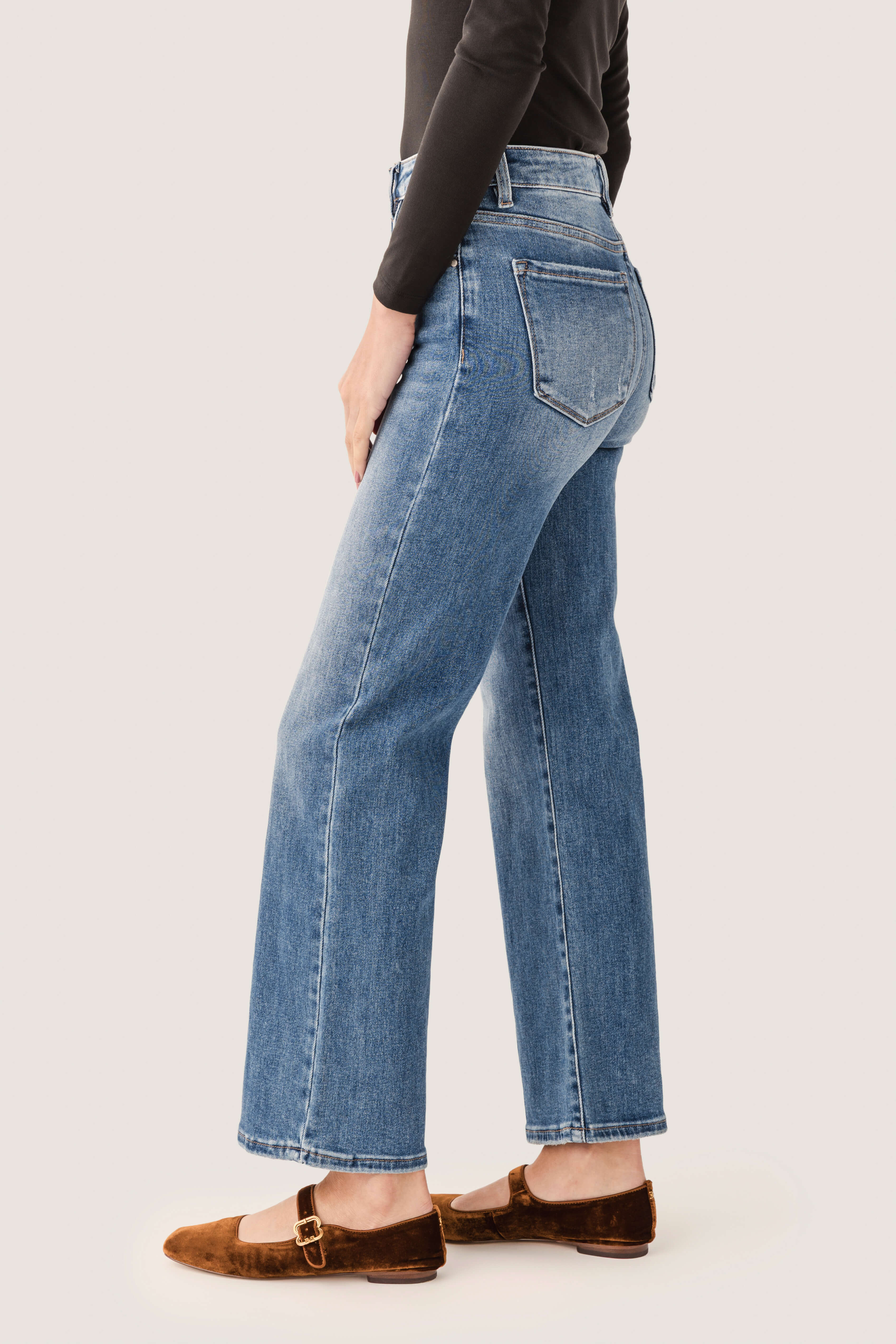 High-rise Straight-to-flared Cropped Denim Jeans