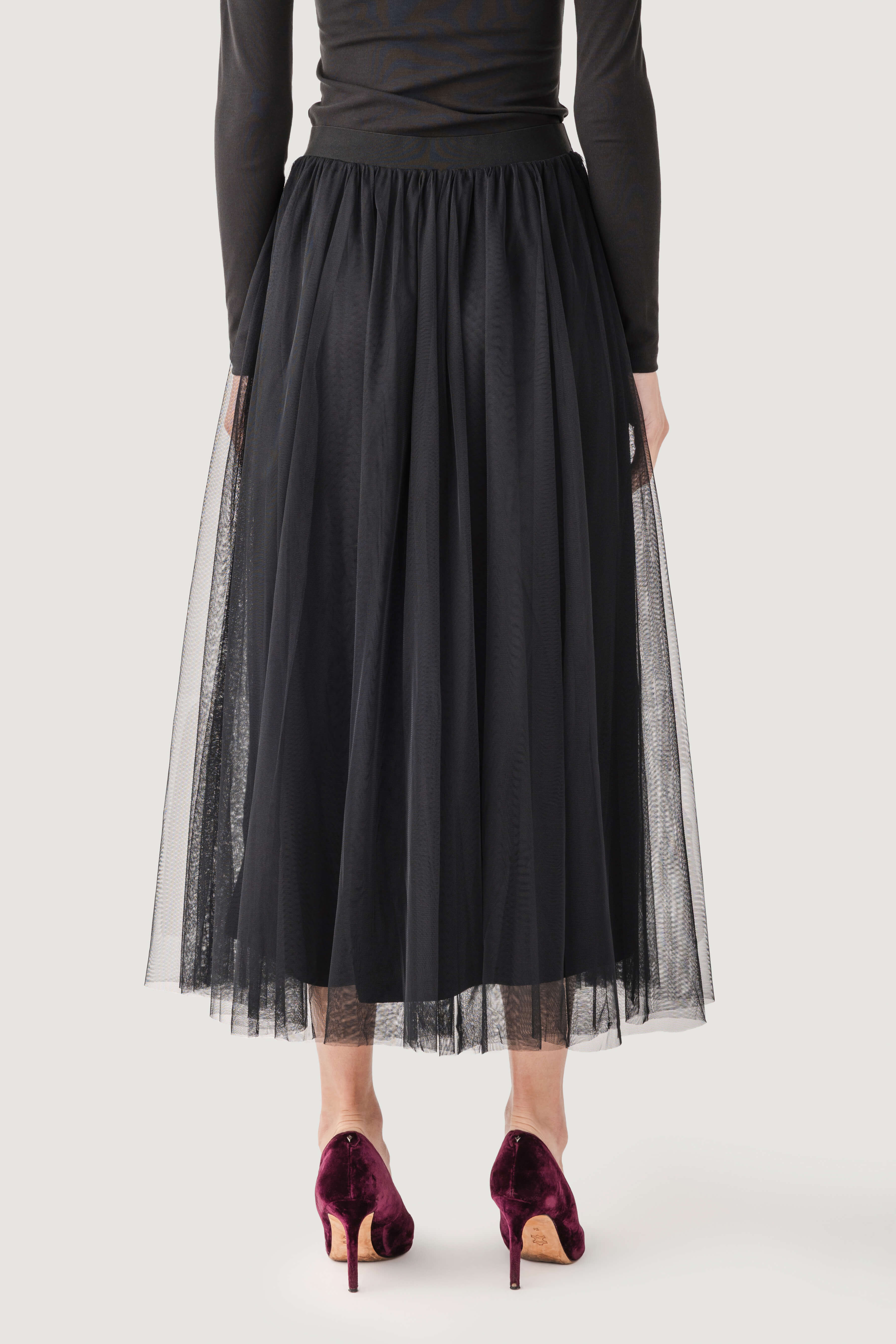 Gathered A-line Tulle Midi Skirt