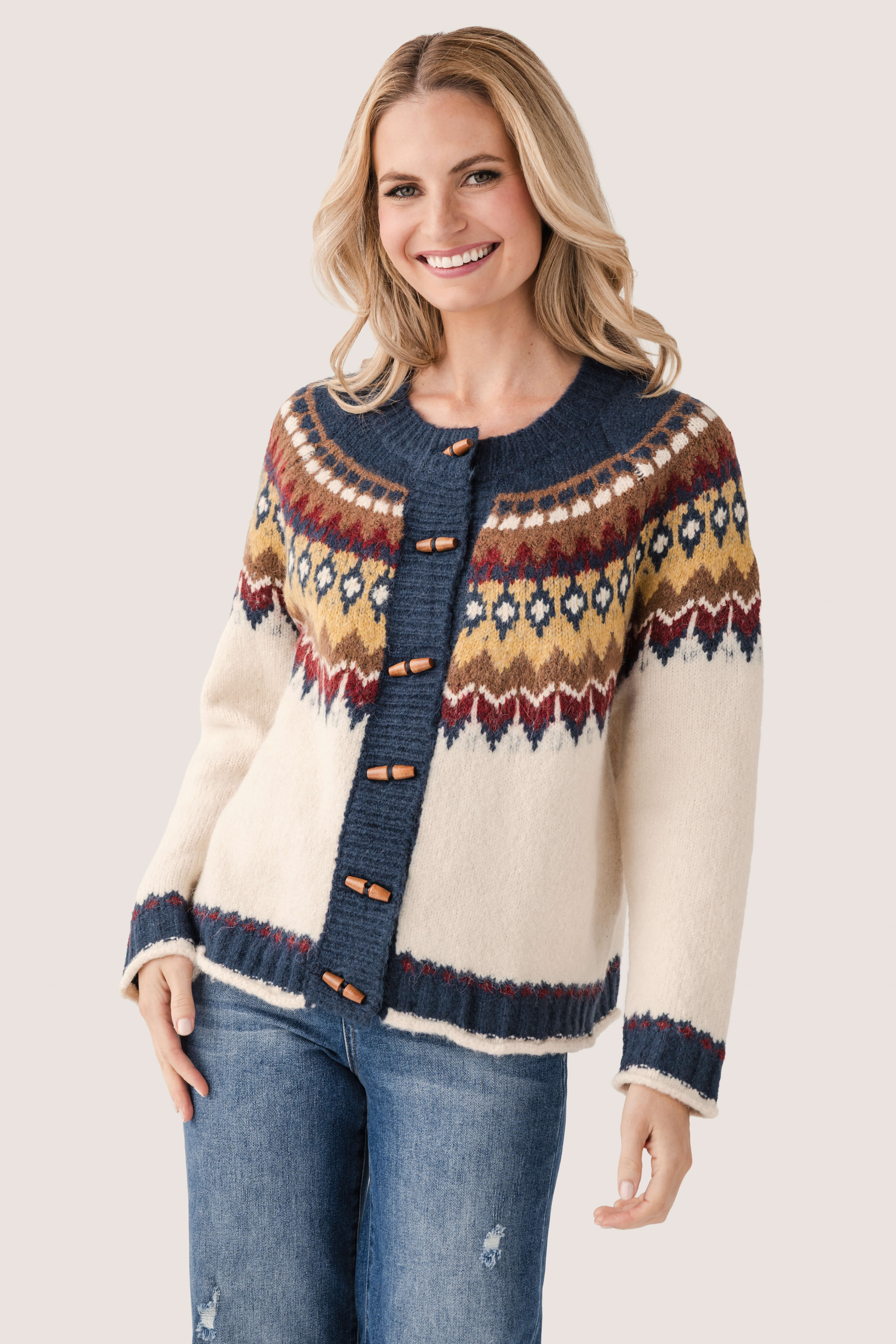 Fair-isle Toggle Knit Cardigan