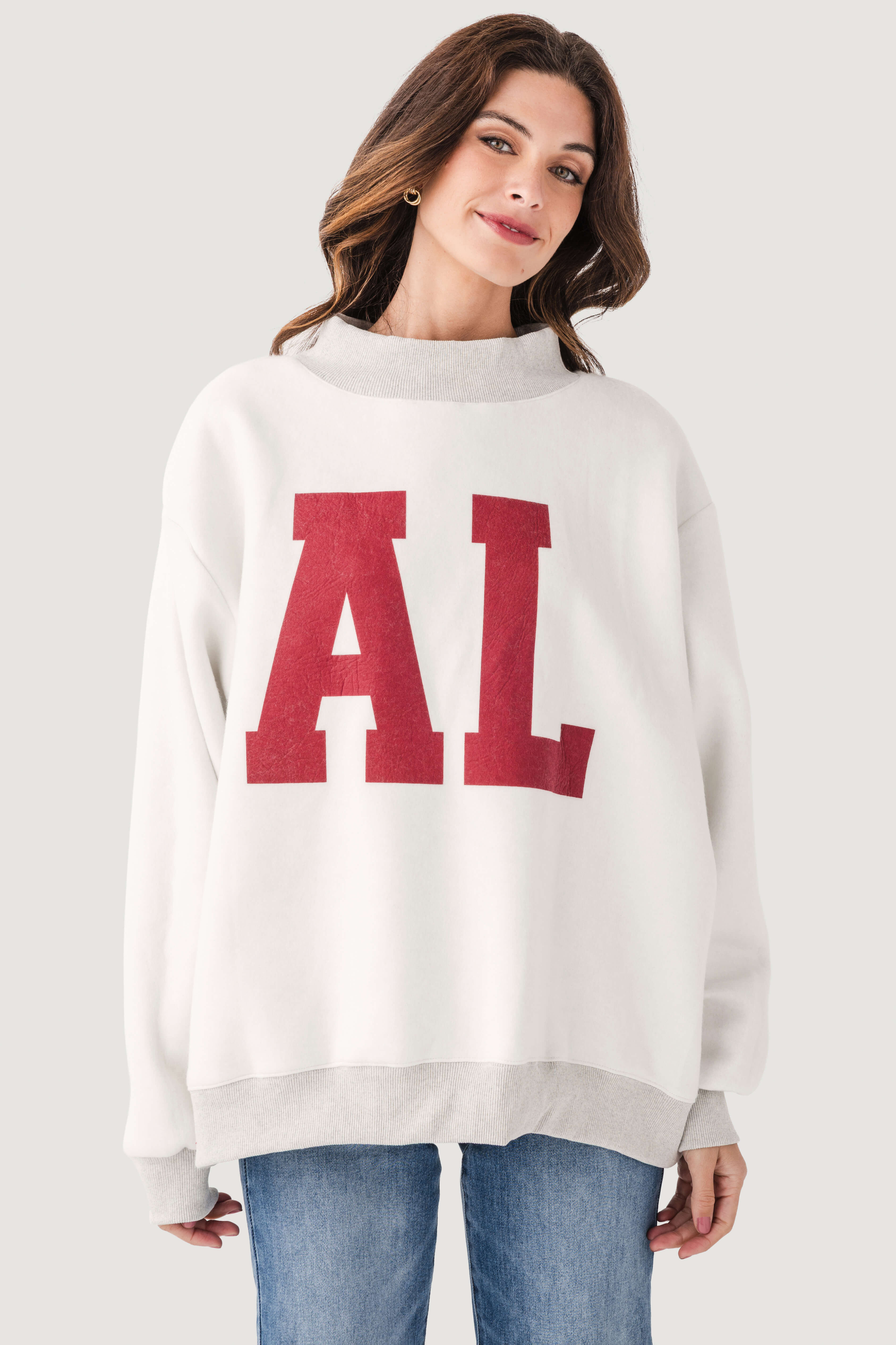 Collegiate-style Oversized Mockneck Sweatshirt