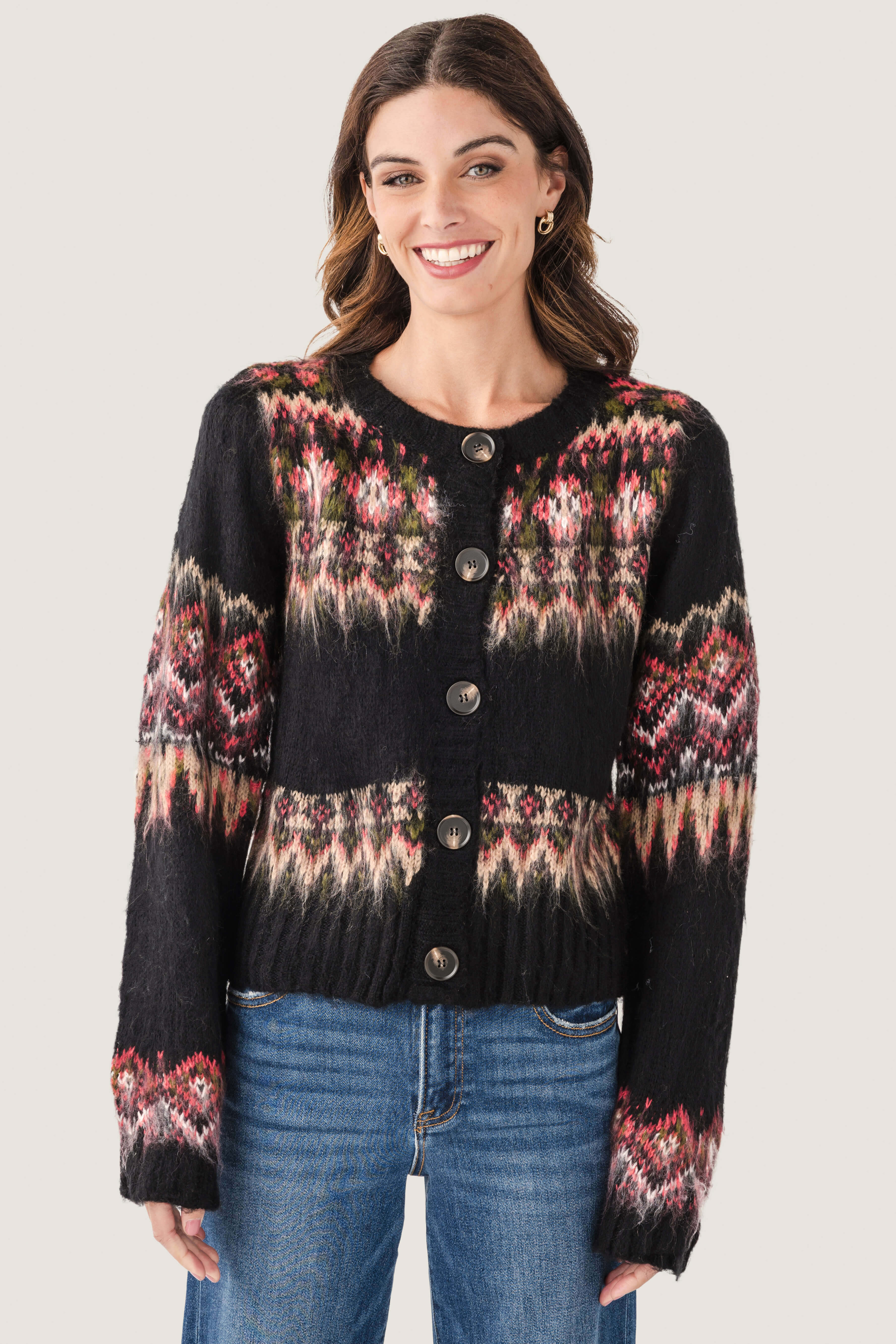Fair-isle Cropped Knit Cardigan