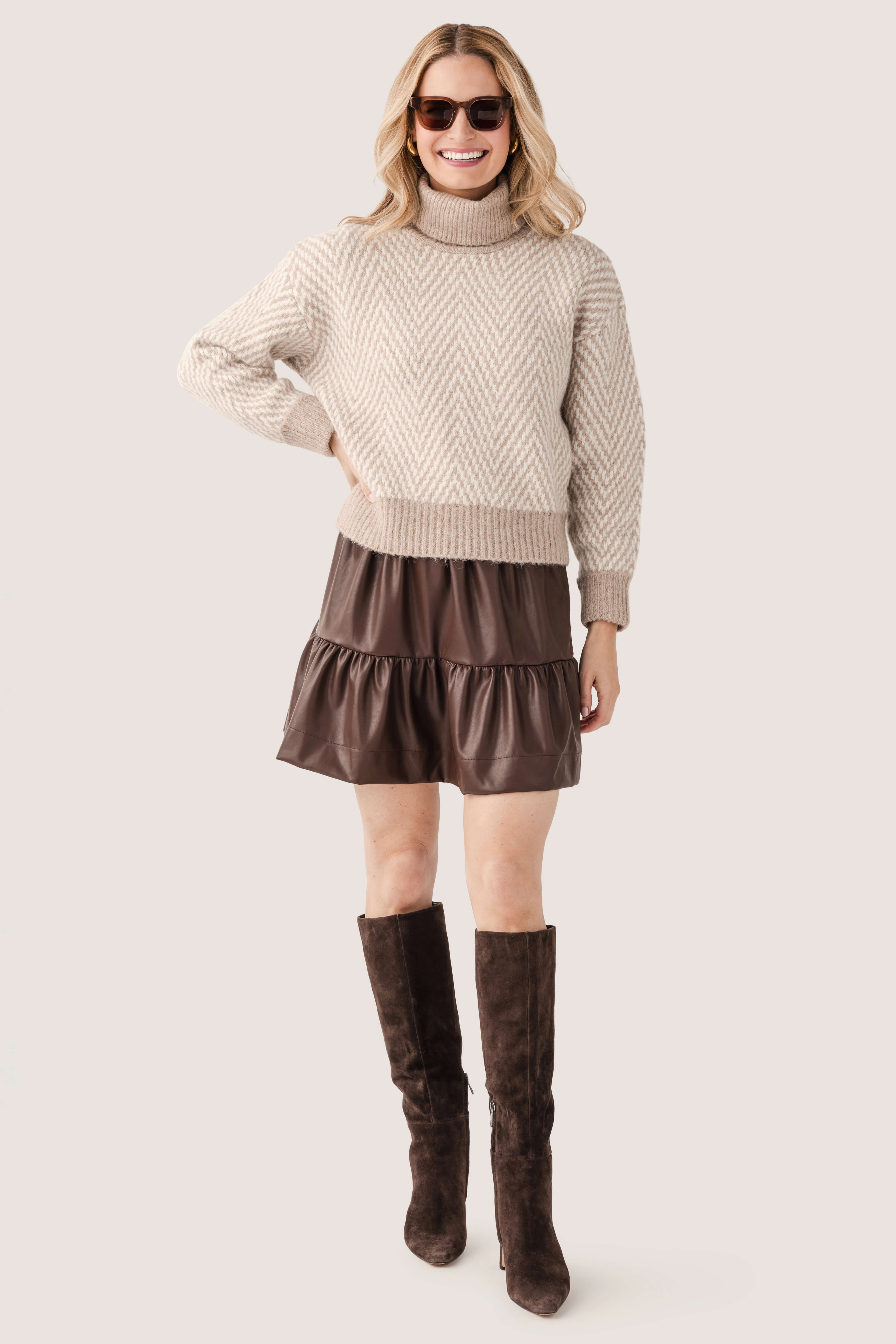 Double-tiered Ruffled Faux Leather Mini Skirt