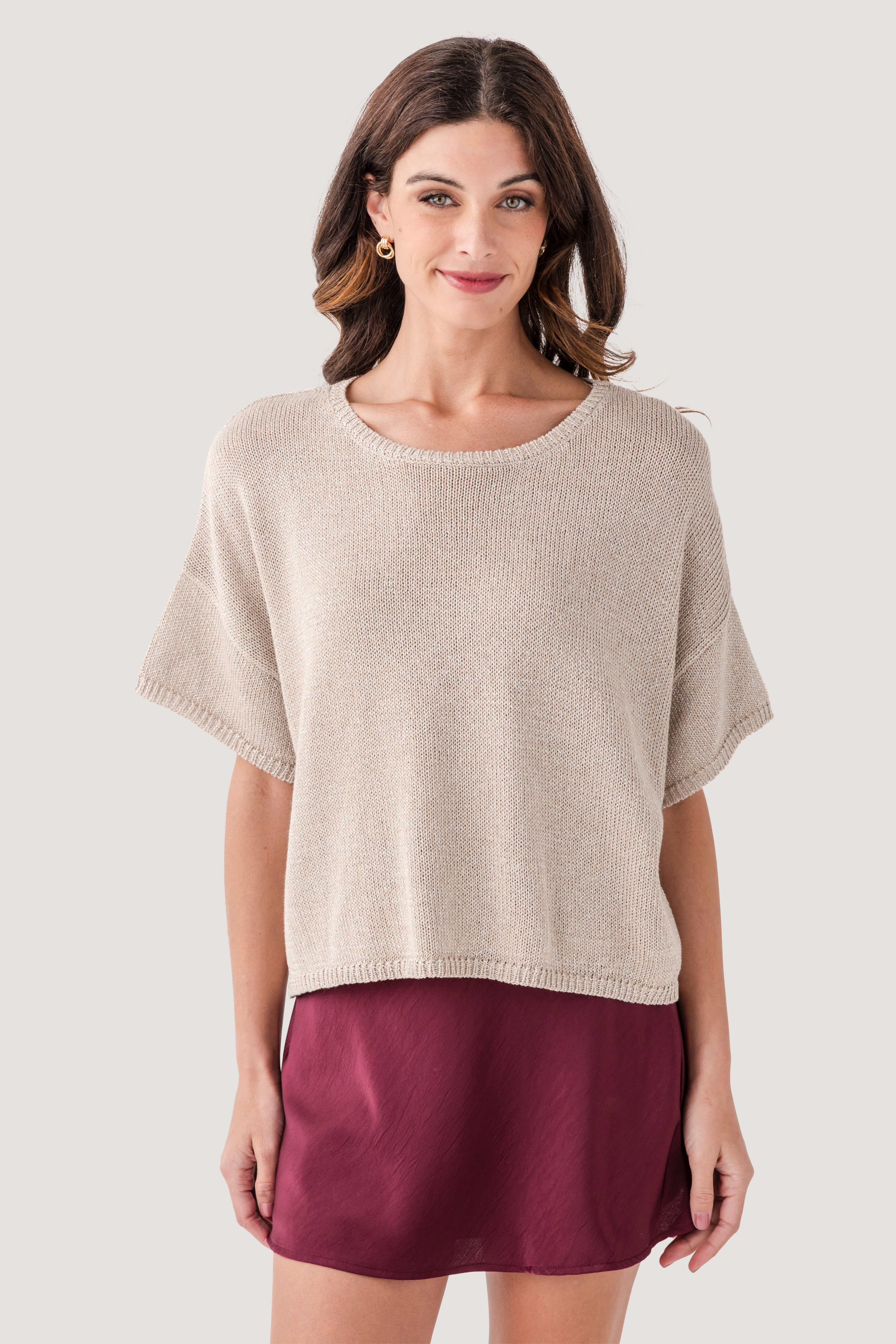 Ribbed-trim Cropped Knit Top