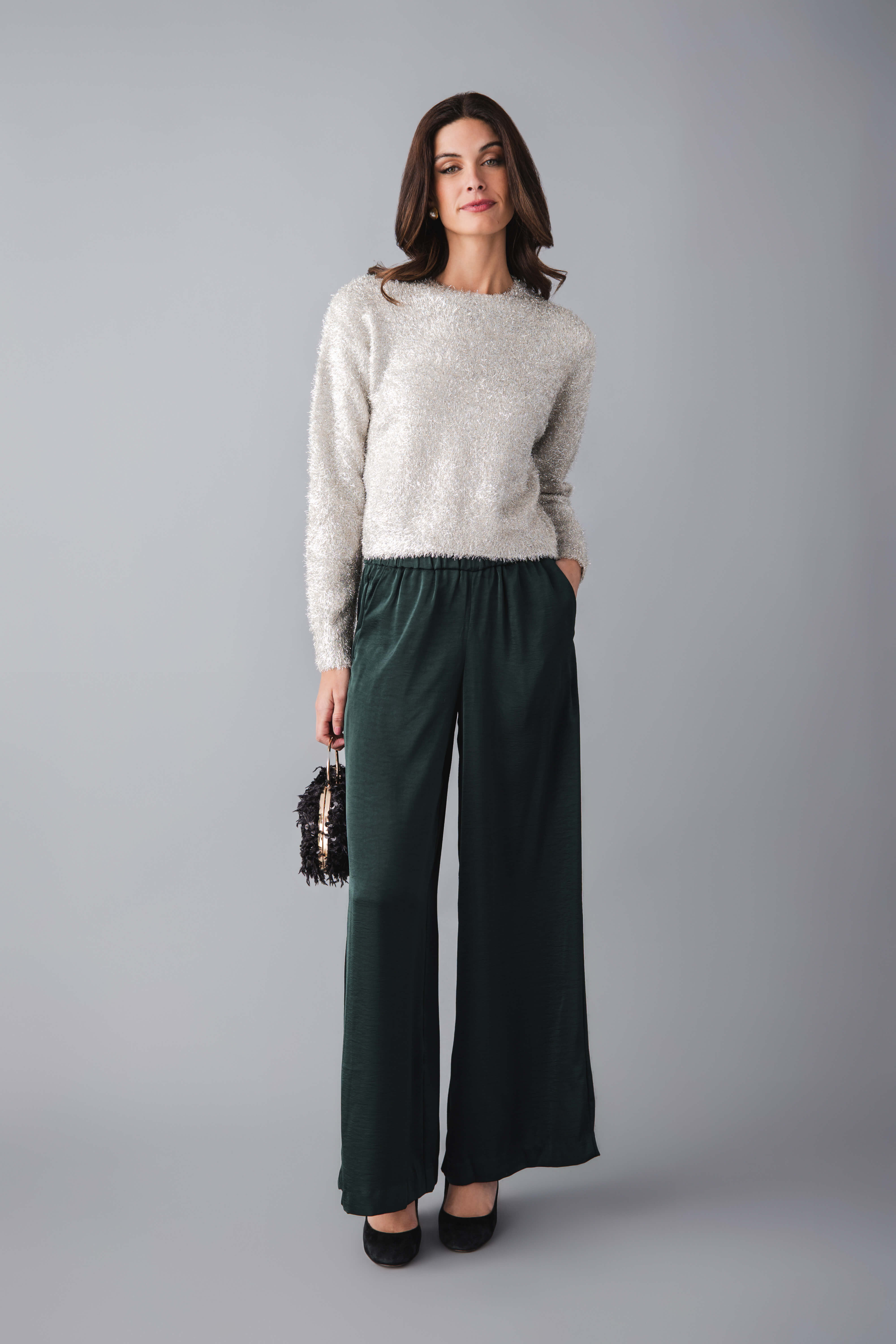 Crew-neck Textured Cropped Knit Sweater
