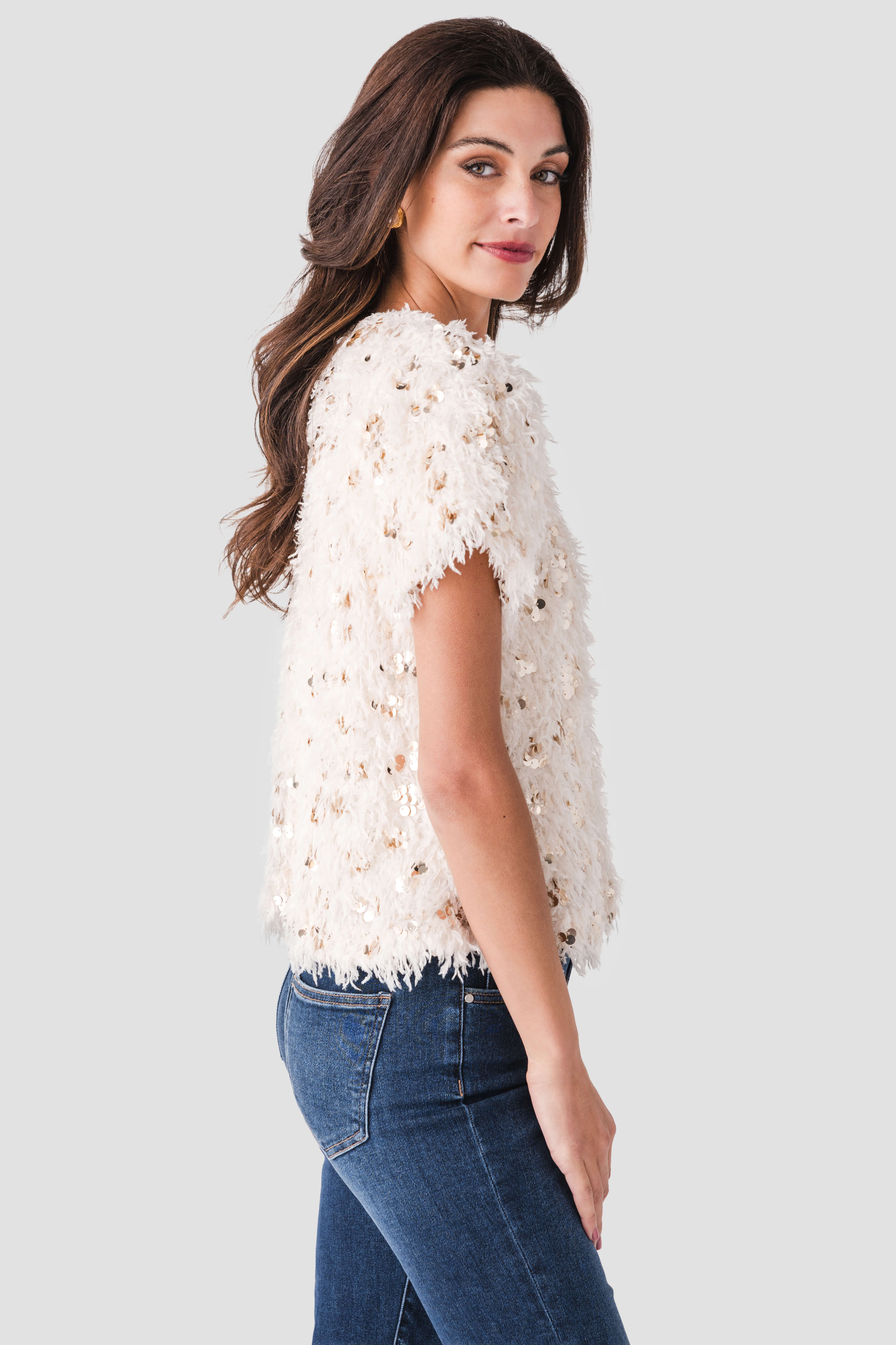 Cropped Sequin Tufted Top